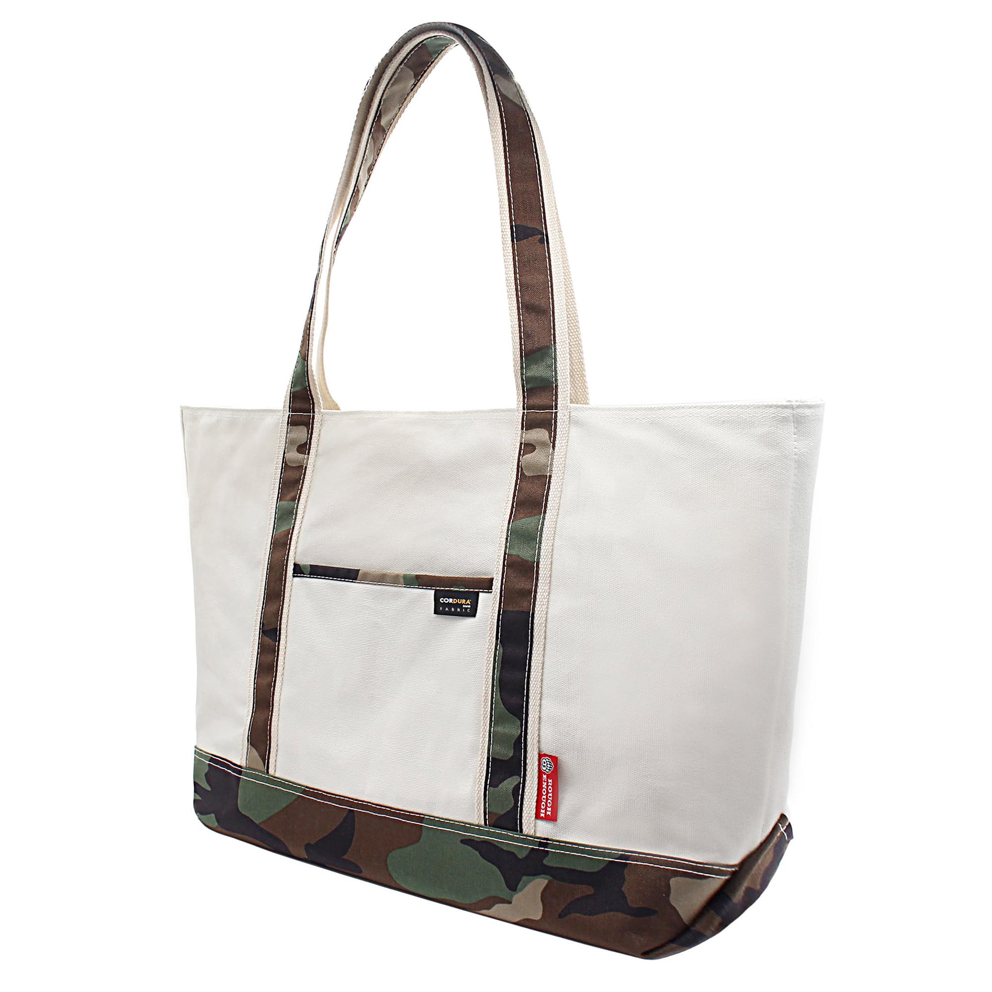Large Canvas Tote Bag with Pockets & Magnetic Closure - 30L Blank Beige Camo - Durable Work, Book, Travel & Gym Bag for Women & Men | Perfect for Office Commute, Beach Trips & Shopping