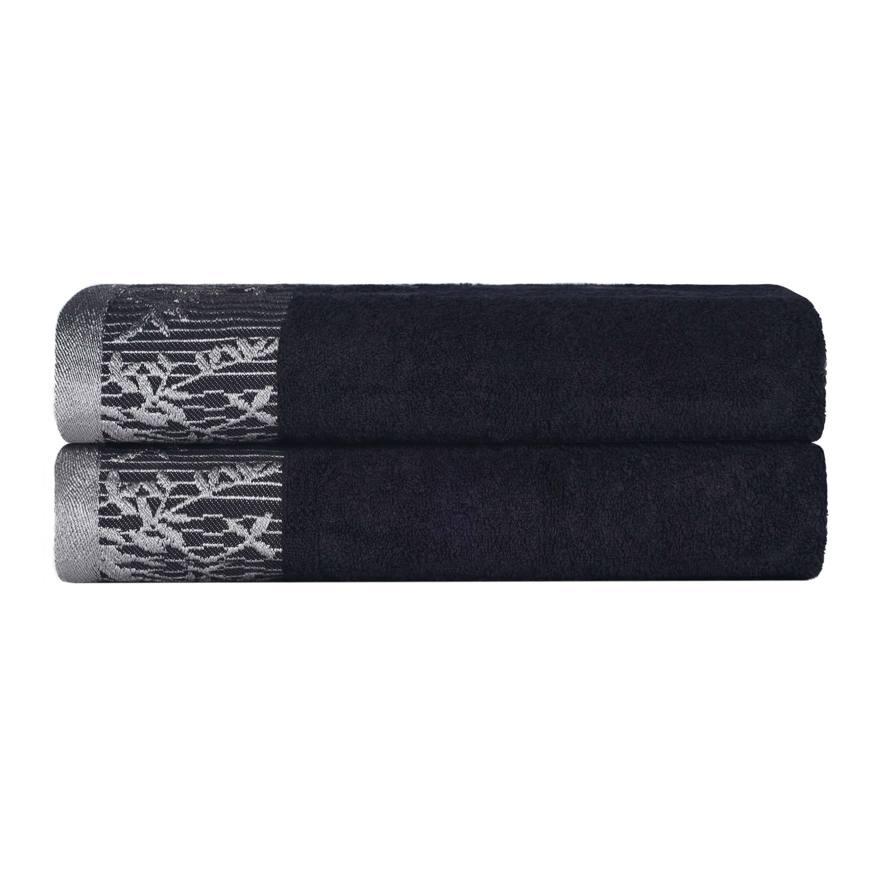 Premium Wisteria Cotton Floral Embroidered Jacquard Bath Towel Set of 2 - Soft Absorbent Luxury Towels for Spa, Bathroom & Guest Use