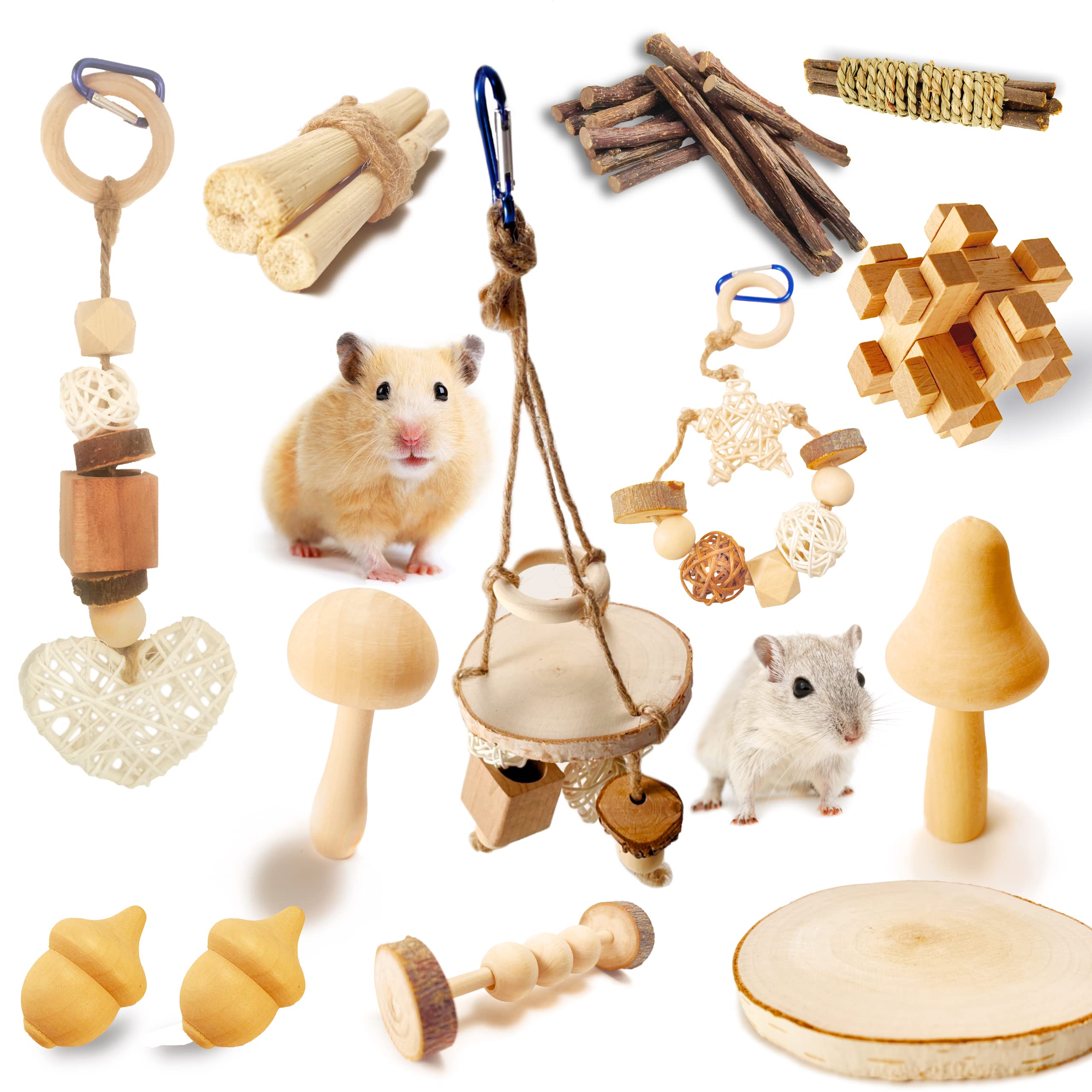 **Hamster Chew Toys for Small Pets - Gerbils, Mice, Rats - Natural Wood Teeth Grinding & Stress Relief - Fun Playtime Activity for Cages (Pattern B)**    *(Perfect for Enrichment, Boredom Relief & Dental Health in Small Animal Habitats)*