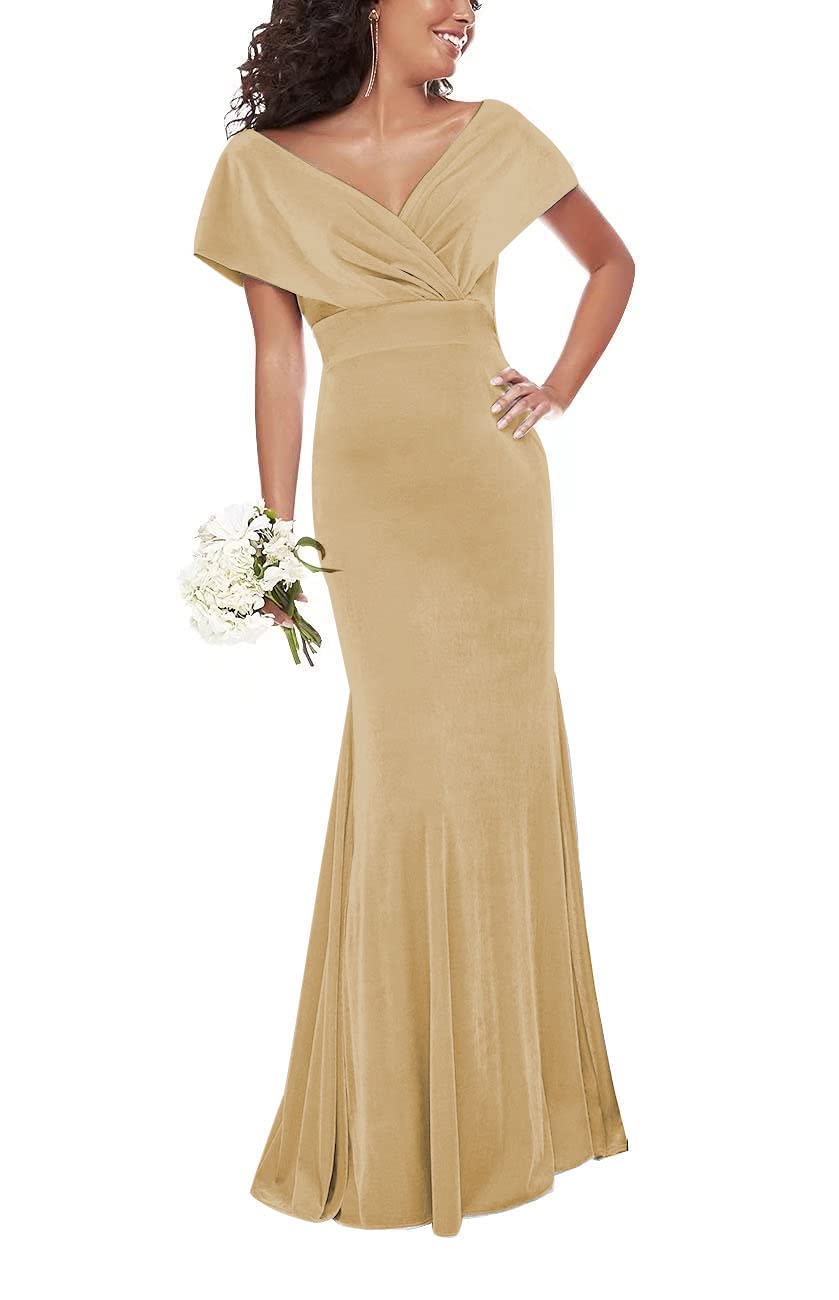 Elegant Velvet Formal Dresses for Women | Off Shoulder V-Neck Mermaid Evening Gowns | Bridesmaid & Prom Party Dresses 2023 | Perfect for Weddings, Galas & Special Occasions