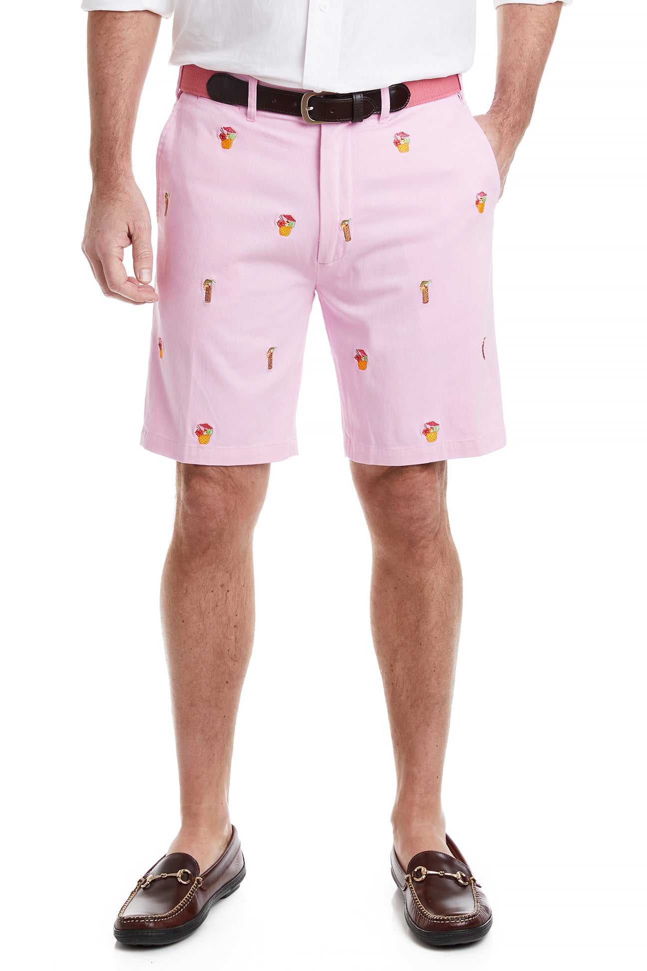 Cisco Short Stretch Twill Pink Hawaiian Shirt with Tiki and Coconut Drinks Print - Perfect for Beach Parties, Luaus & Summer Vacations