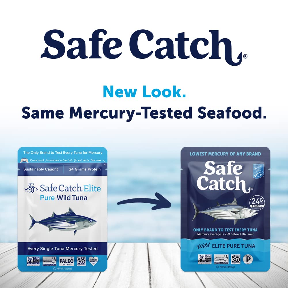 Safe Catch Elite Wild-Caught Tuna Pouch - Lowest Mercury, Gluten-Free, Keto, Non-GMO, Kosher & Paleo-Friendly - High Protein Snack with No Water or Oil Added - Pack of 12 (3oz) - Perfect for Lunch Boxes, Camping & Emergency Food Supplies