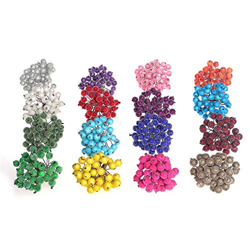 40 Pcs Mini Christmas Frosted Fruit Berry Holly Artificial Flowers - White for Holiday Decor, Wreaths, Centerpieces & DIY Crafts