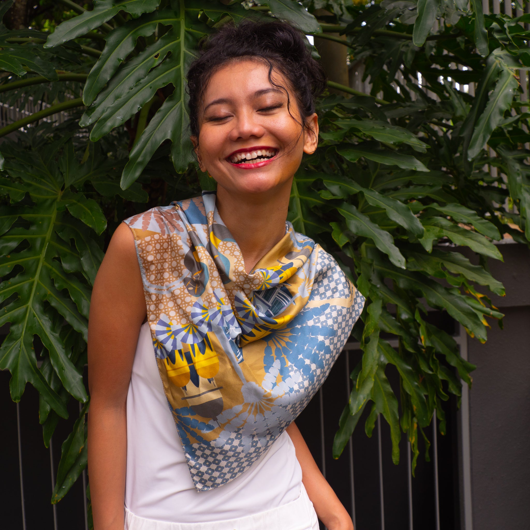 Enchanted Kampong Glam Silk Scarf - Luxury Floral Print Shawl for Women - Perfect for Travel, Weddings & Special Occasions