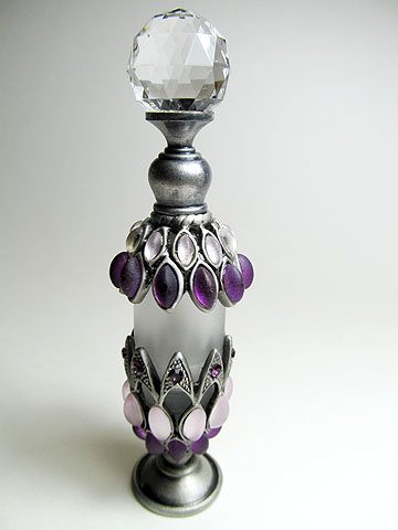 Vintage Refillable Perfume Bottle with Purple Stone Embossing, Rhinestone Screw Cap & Rod - Elegant Home Decor & Luxury Gift for Women