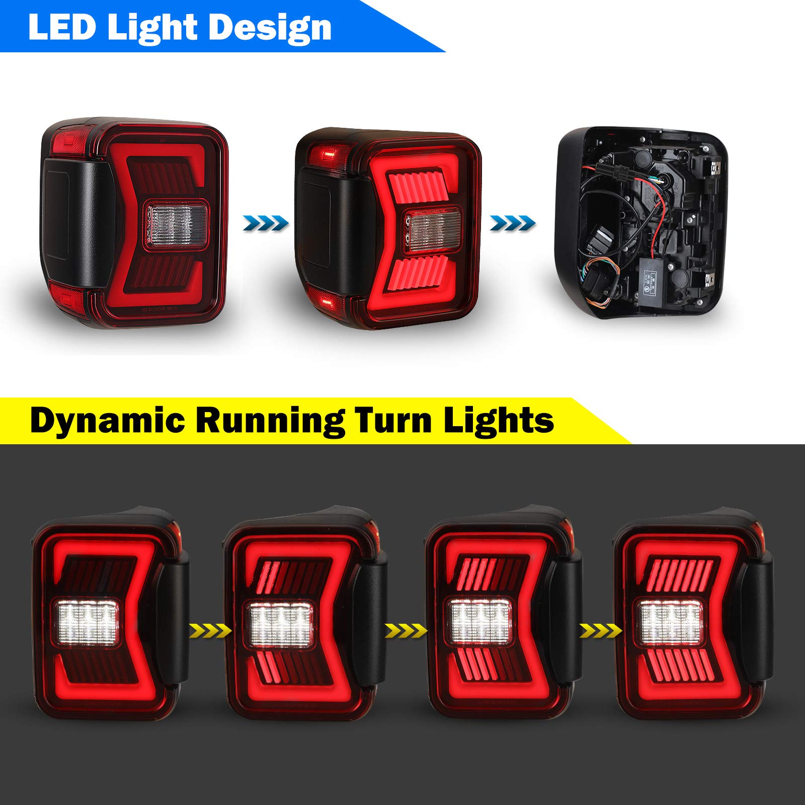 WOLFSTORM LED Tail Lights Assembly - Red Lens Replacement for 2019-2022 Jeep Gladiator JT Pickup Truck | Durable & Waterproof Taillights for Off-Roading, Night Driving & Enhanced Safety