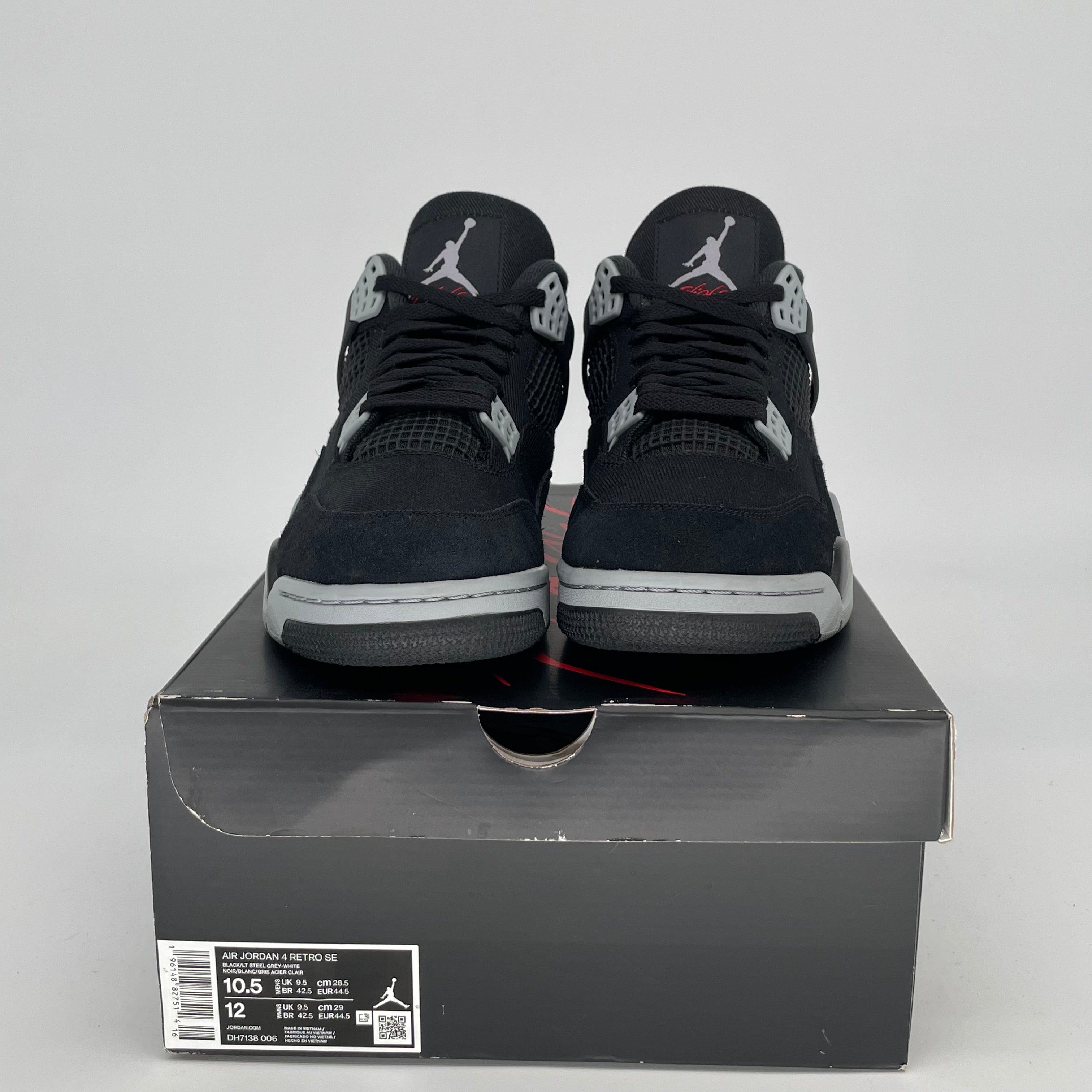 AIR JORDAN 4 Black Canvas Men's Sneakers - Size 10.5/12W (DH7138-006) - Retro Basketball Shoes for Streetwear & Casual Outfits