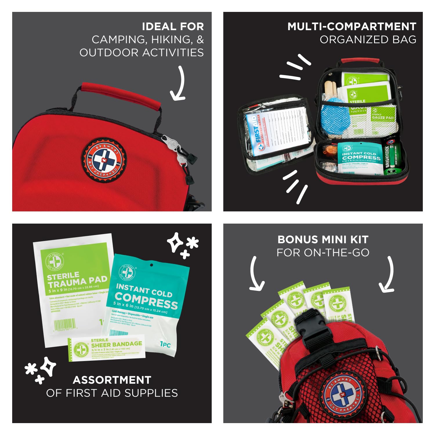 398pc Emergency First Aid Kit with Mini Kit - for Home, Car & Outdoor Safety