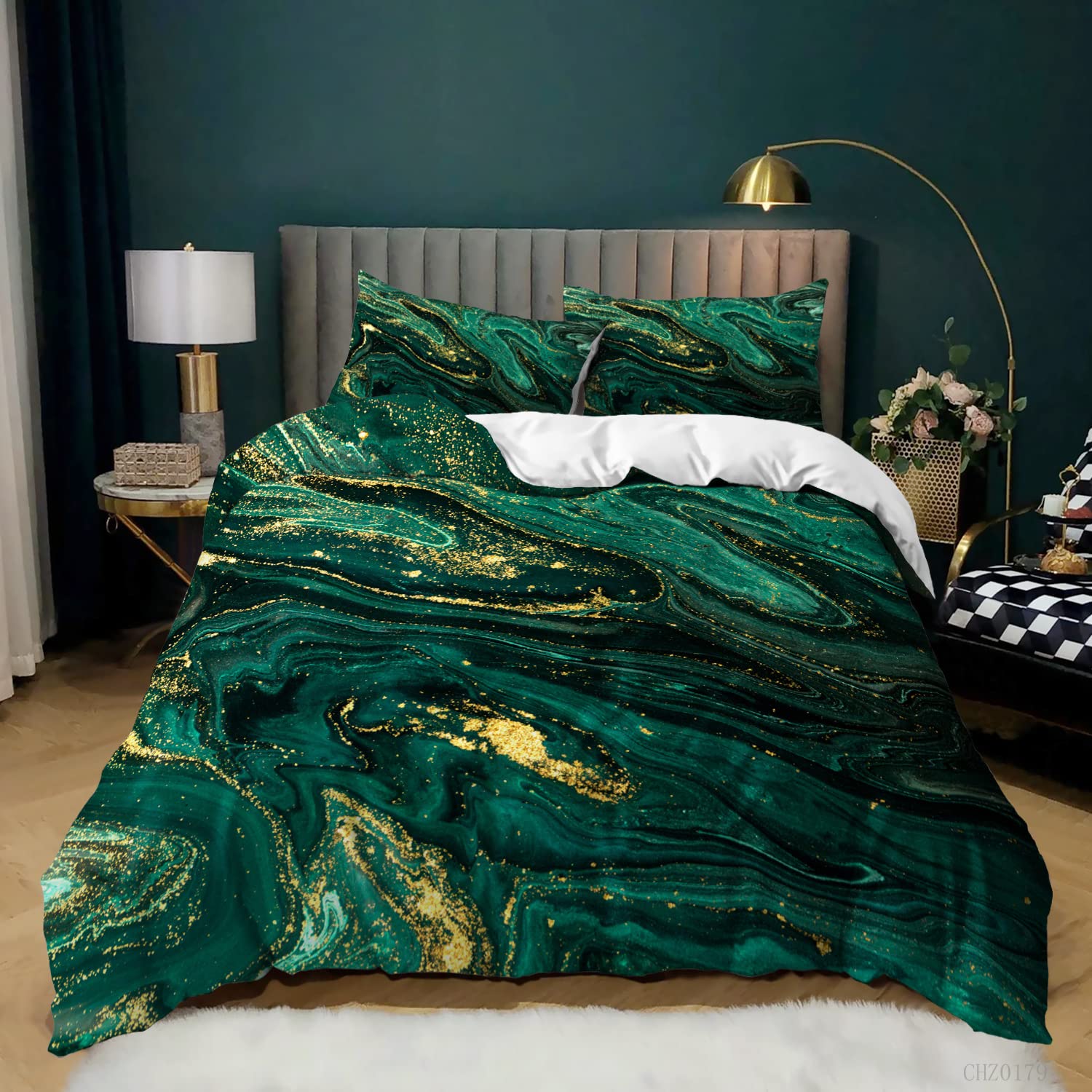 Premium Queen Size Dark Green Duvet Cover Set - Soft & Breathable Microfiber Bedding with Zipper Closure + 2 Pillow Shams - Modern Luxury for Master Bedroom, Guest Room, or Dorm Decor