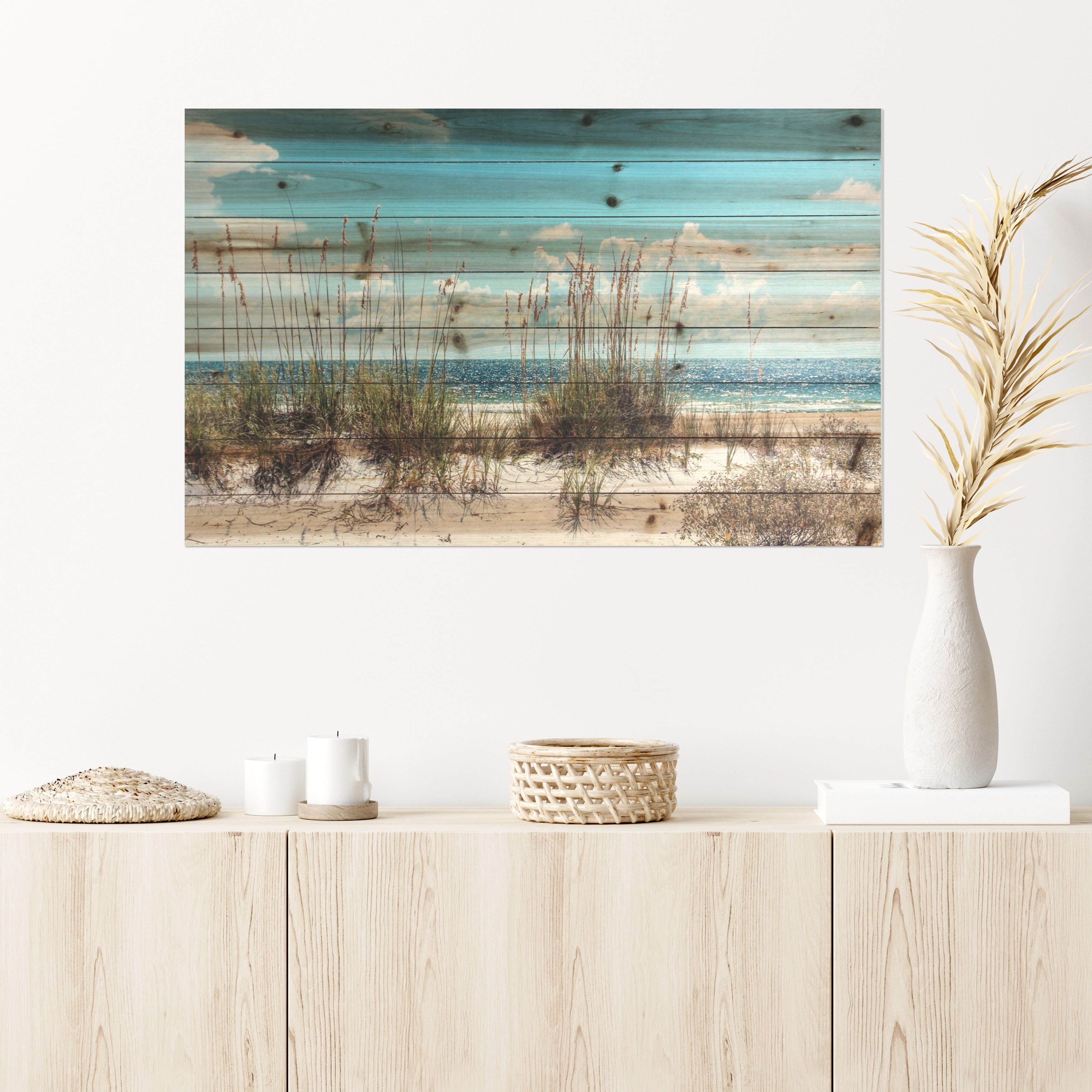 Beach Sand Dunes Landscape Photography Print on Reclaimed Wood Wall Art - Coastal Home Decor for Living Room, Bedroom & Office