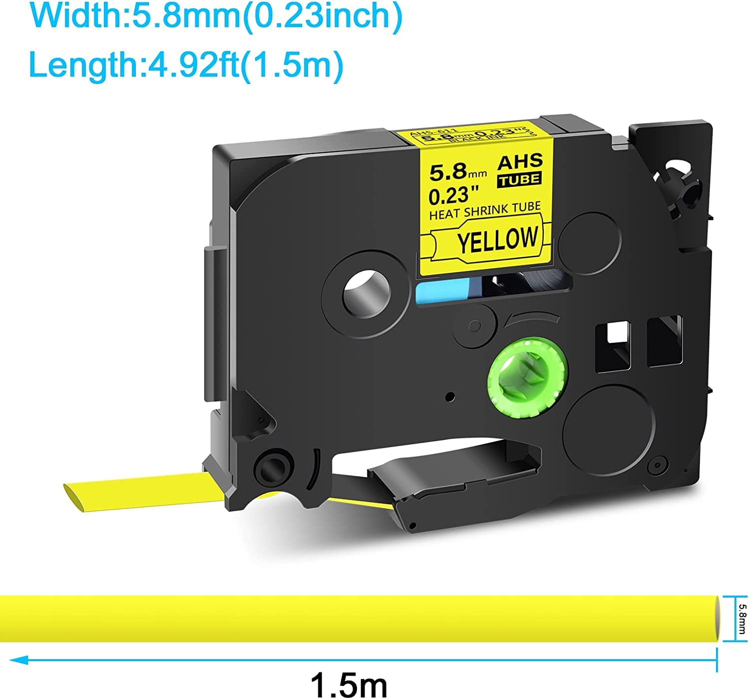 20 Pack Black on Yellow 5.8mm Heat Shrink Tube Label Tape - Compatible with Brother P-Touch HSE611, HSE-611, AHS 611, PTE550, PTP750, PTD450, PTD400AD, PT710BT - Perfect for Electrical Wiring, Cable Management & DIY Projects