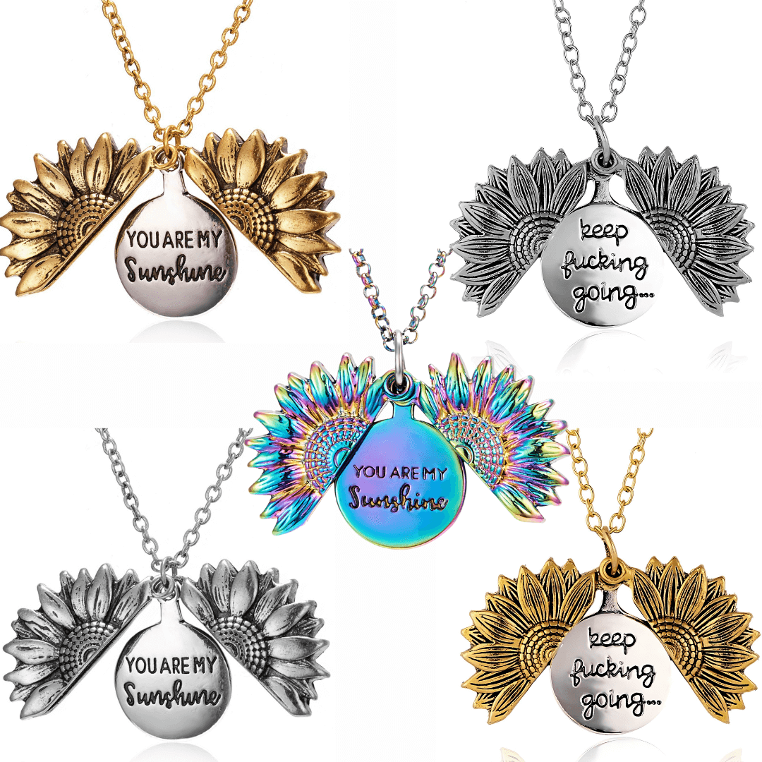 You Are My Sunshine Sunflower Pendant Locket Necklace - Sterling Silver Heart Charm Jewelry Gift for Women, Mom, Daughter | Perfect for Birthdays, Anniversaries & Mother's Day | HN100