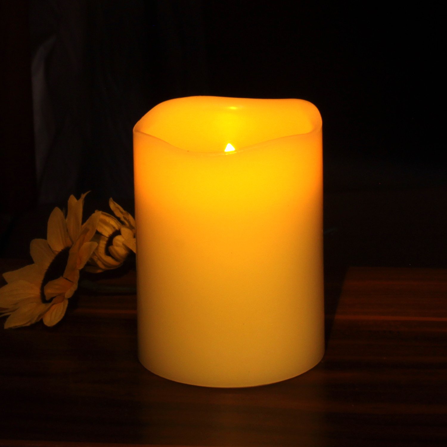 Home Impressions Battery Operated Flameless LED Pillar Candles with Timer - Set of 3 (4 Inch, Warm Yellow) - Perfect for Weddings, Home Decor & Romantic Ambiance