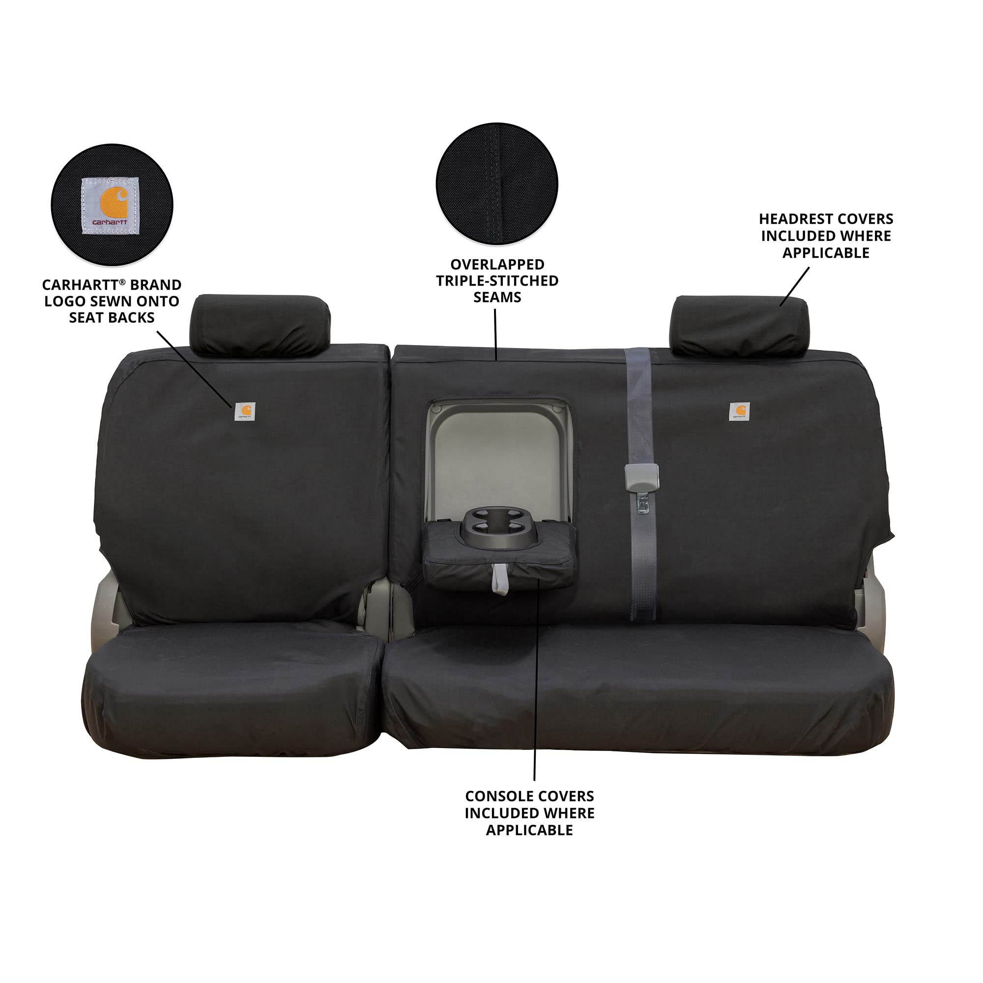 Covercraft Carhartt Super Dux Custom Seat Covers for 2019-2022 Ford F-250/F-350 Crew Cab - Black (SSC8497COBK) | 2nd Row 60/40 Bench Seat Protection | Durable Truck Seat Covers for Work & Off-Road Use