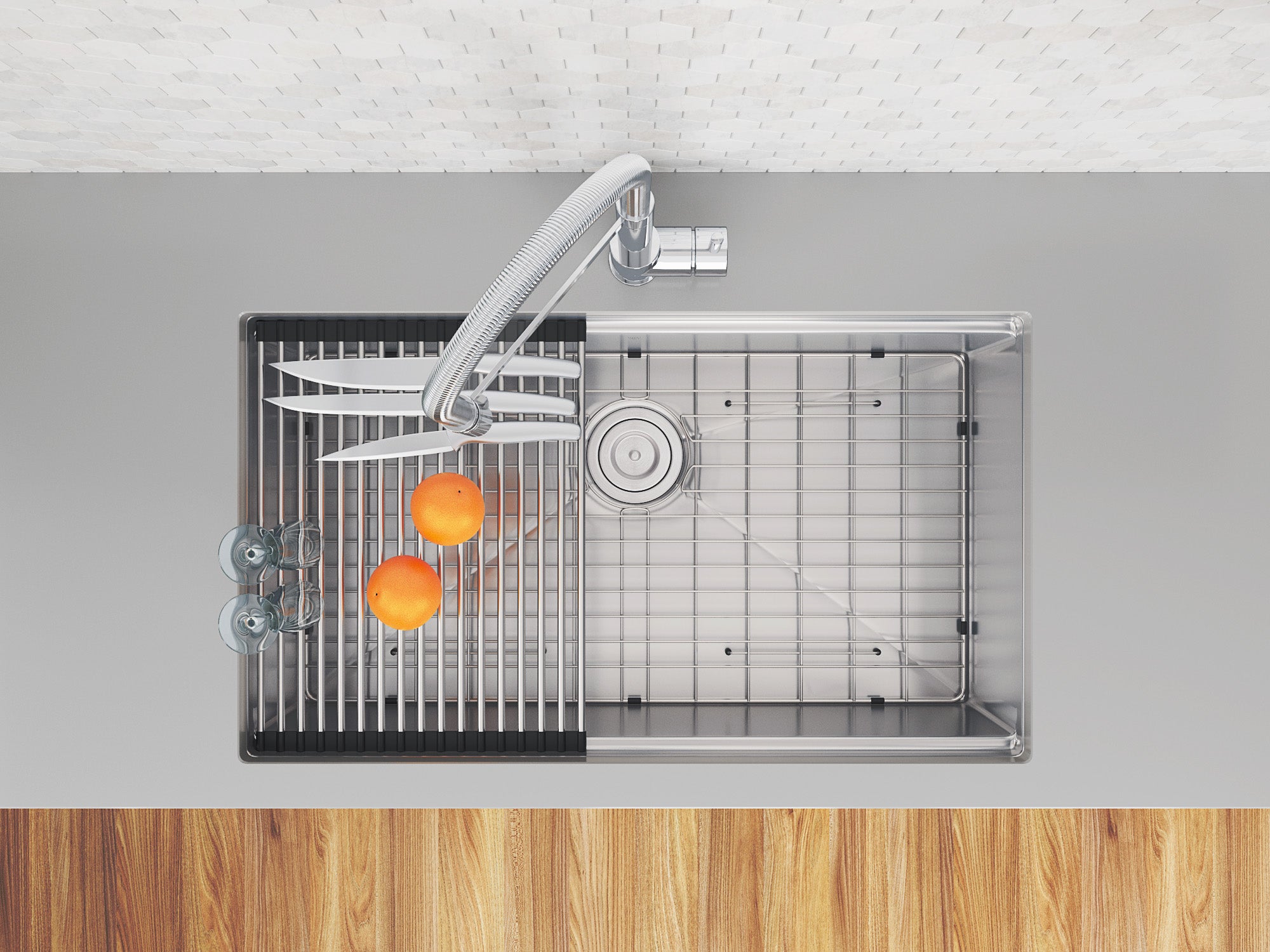 Prestige Series 32-Inch Undermount Single Bowl Handmade Stainless Steel Kitchen Sink with Drainboard - Perfect for Modern Farmhouse & Contemporary Kitchen Designs
