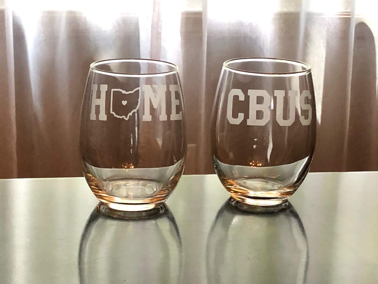 Columbus Stemless Wine Glasses Set of 2 - Durable Barware for Red & White Wine - Perfect for Home Entertaining, Parties & Gifts - Ohio Inspired Design