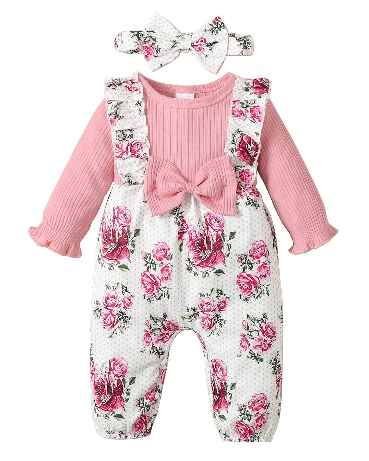 **Newborn Baby Girl Clothes - Long Sleeve Floral Suspender Romper Jumpsuit | Soft & Comfortable Outfits for Infant Girls | Perfect for Photos, Parties & Everyday Wear**