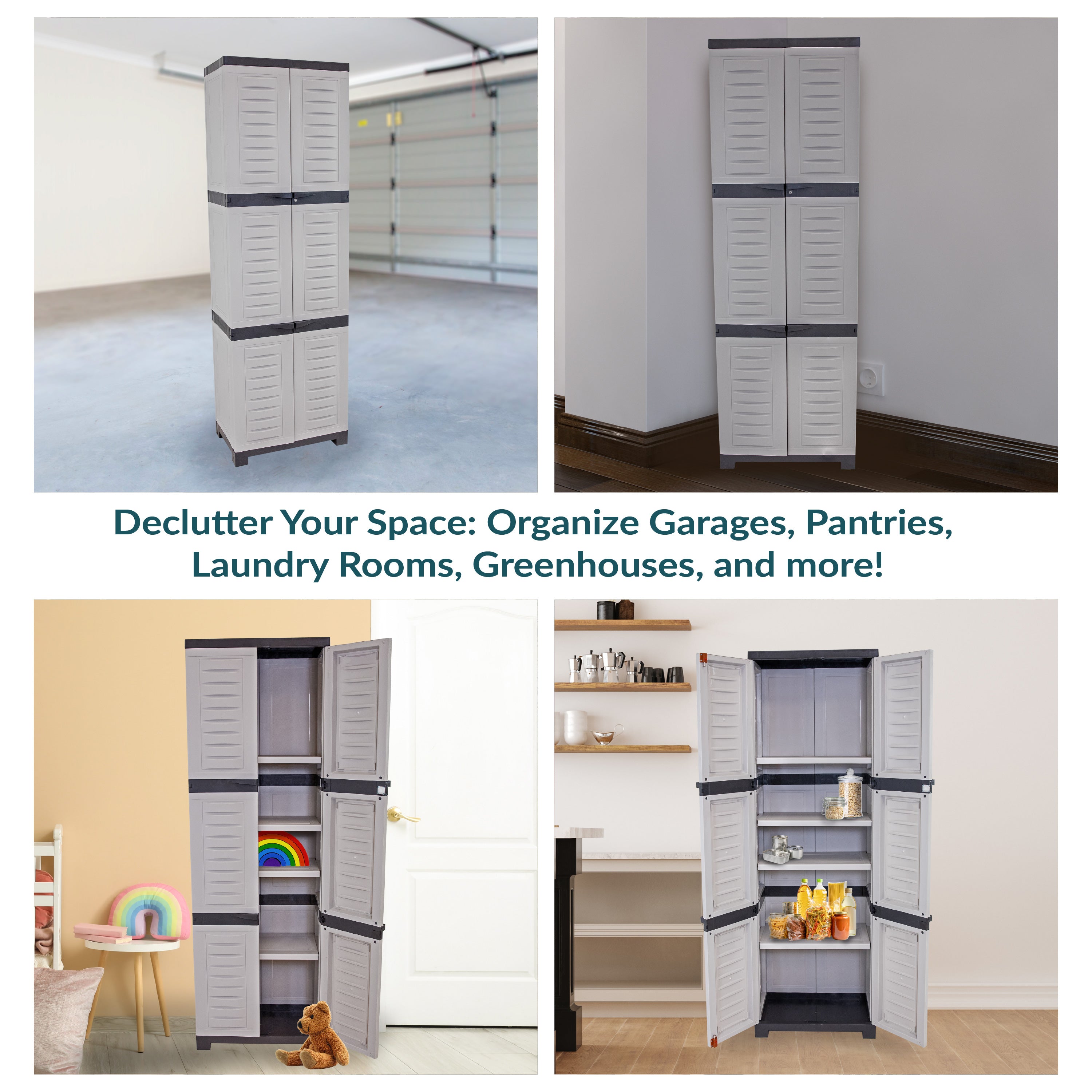 Sunnydaze 4-Shelf Plastic Lockable Storage Cabinet - 72 Inch Heavy Duty Utility Organizer for Garage, Shed, or Outdoor Storage | Weather-Resistant & Secure Shelving Unit