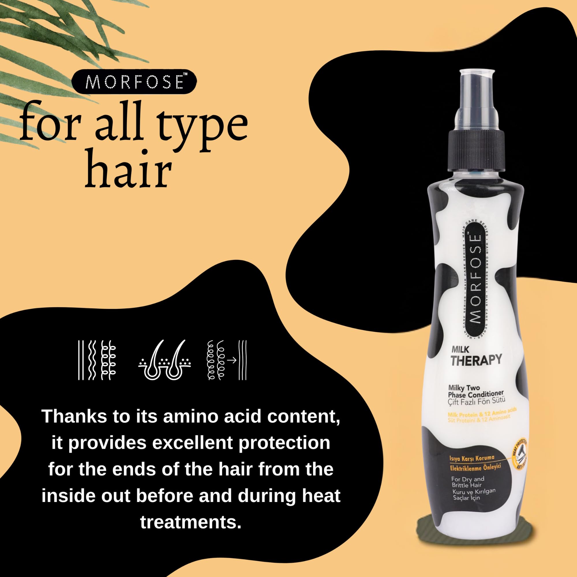 Morfose Pro Milk Therapy Milky Two Phase Hair Conditioner - 8.11 oz (240ml) for Dry & Damaged Hair - Deep Nourishing Treatment for Soft, Shiny Locks at Home or Salon