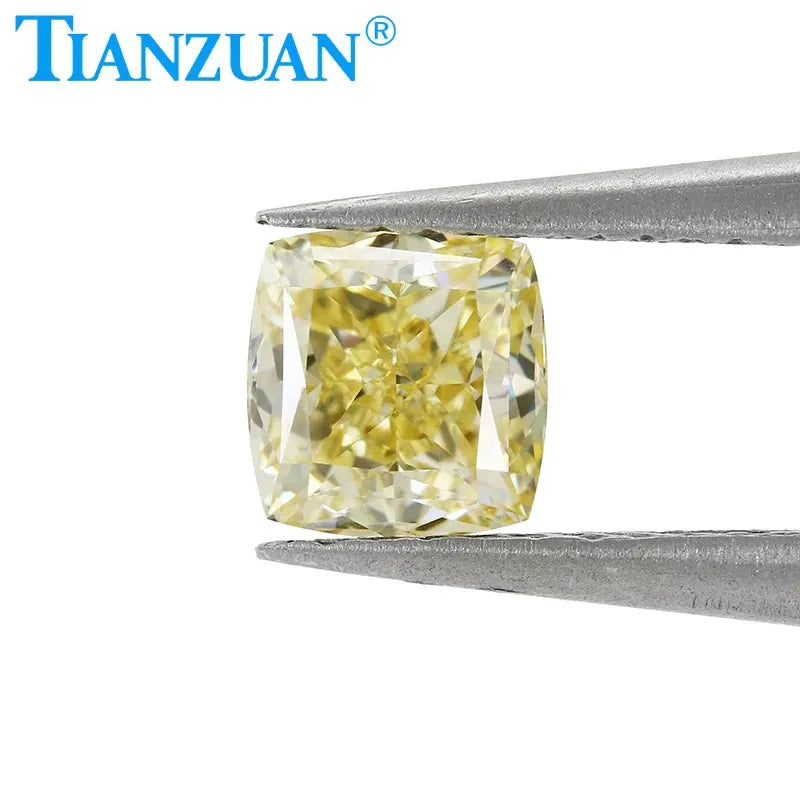 1CT VS2 Lab Grown CVD Cushion Cut Fancy Yellow Loose Diamond - GEMID Certified for Engagement Rings & Jewelry Making