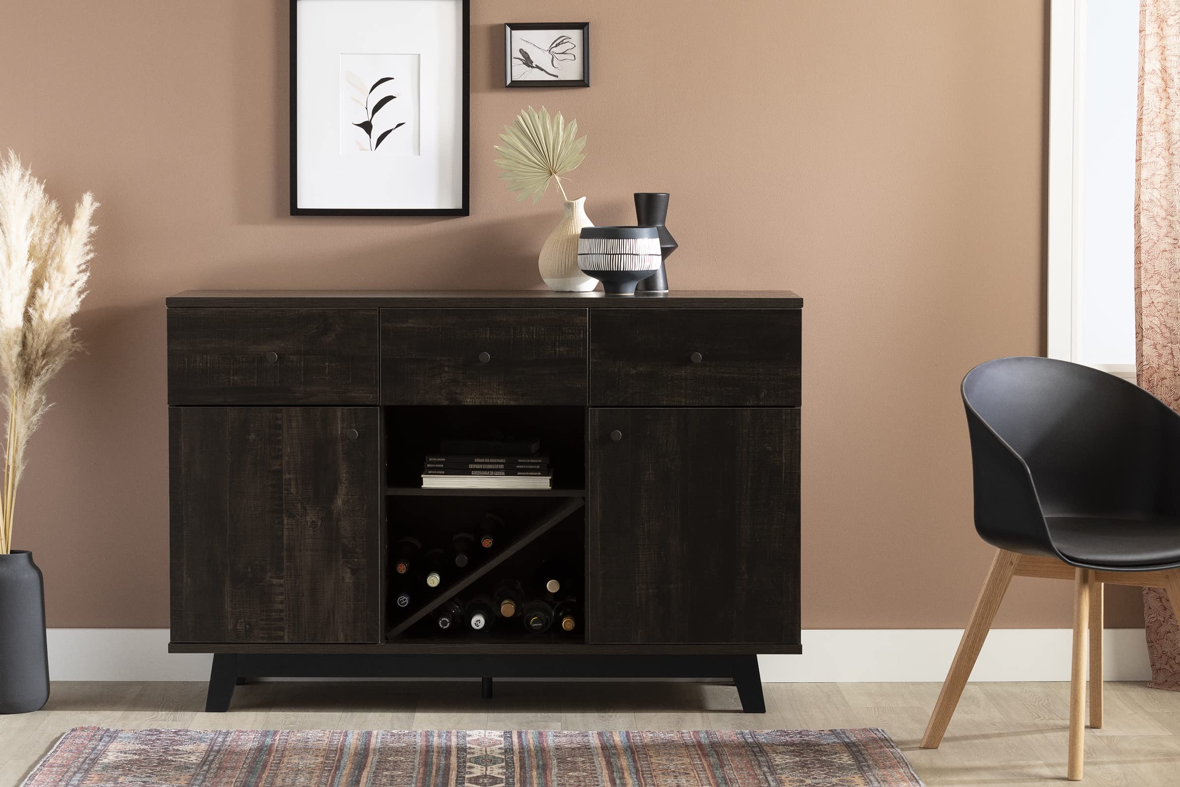 South Shore Bellami Buffet with Wine Storage - Rubbed Black Finish Sideboard for Dining Room & Living Room | Perfect for Entertaining & Home Organization
