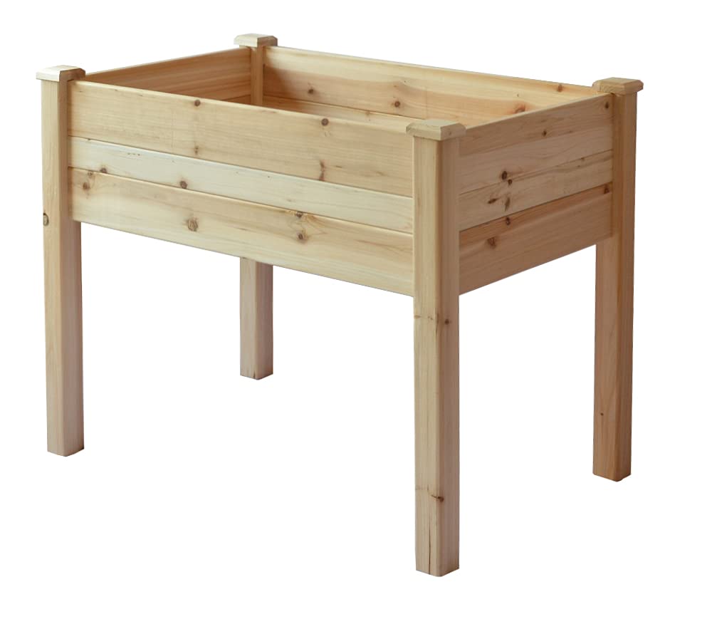 Master Gardner 096 Large Wooden Garden Table Planter - Brown Outdoor Flower Box for Patio, Deck, and Backyard Decor