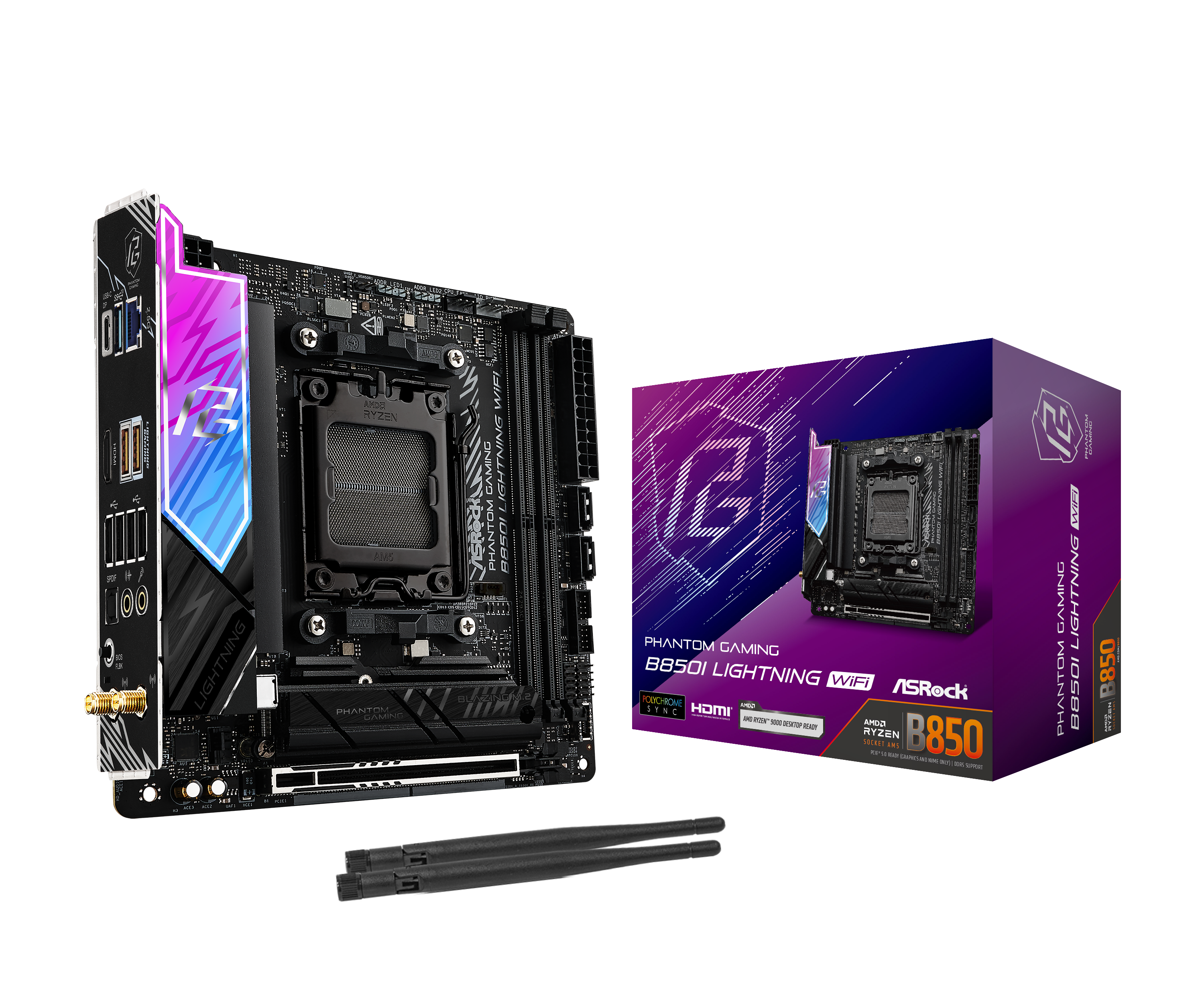 ASRock B850I Lightning WiFi Mini ITX Motherboard - AMD AM5 Socket, DDR5 Support, WiFi 6 - Perfect for Compact Gaming PCs & Home Theater Builds