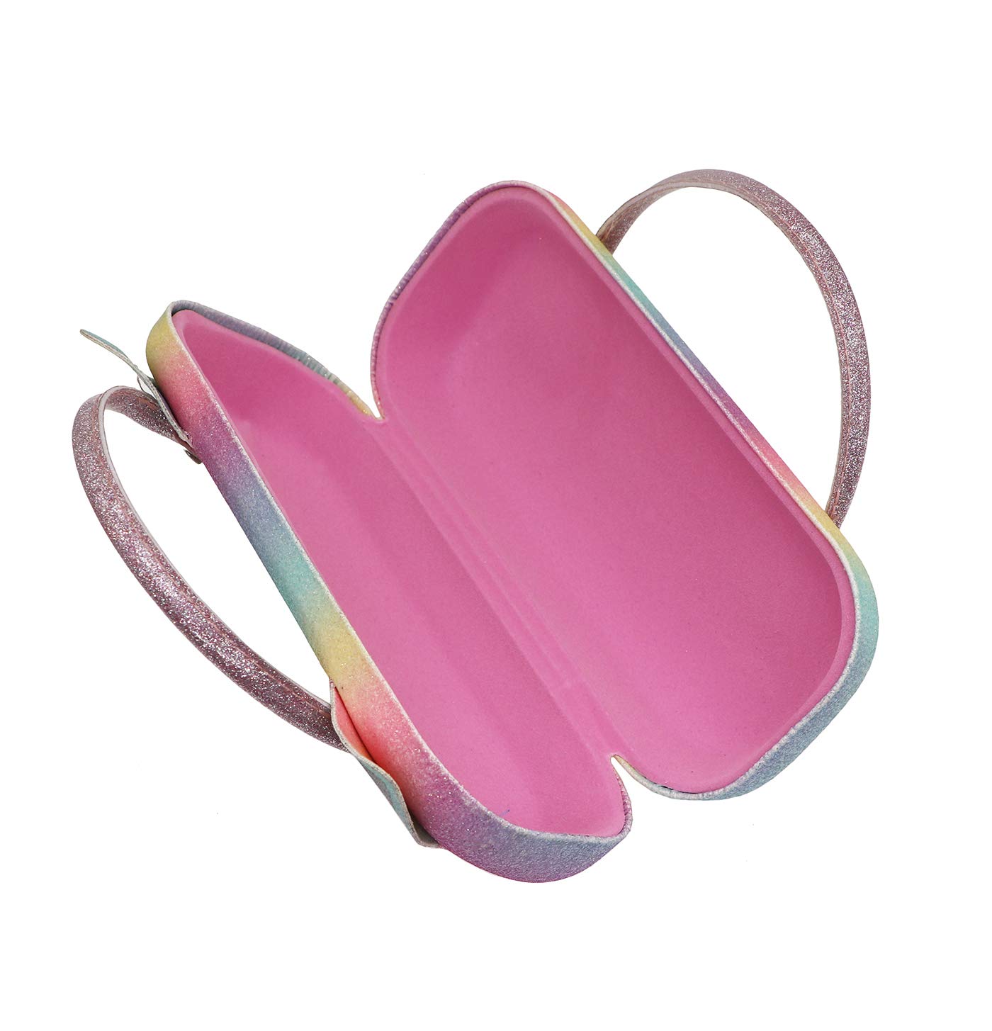 Holographic Glitter Eyeglass Case for Women, Kids, Girls & Boys - Dazzling Hard Shell Glasses Pouch with Handle - Perfect for School, Travel & Everyday Use