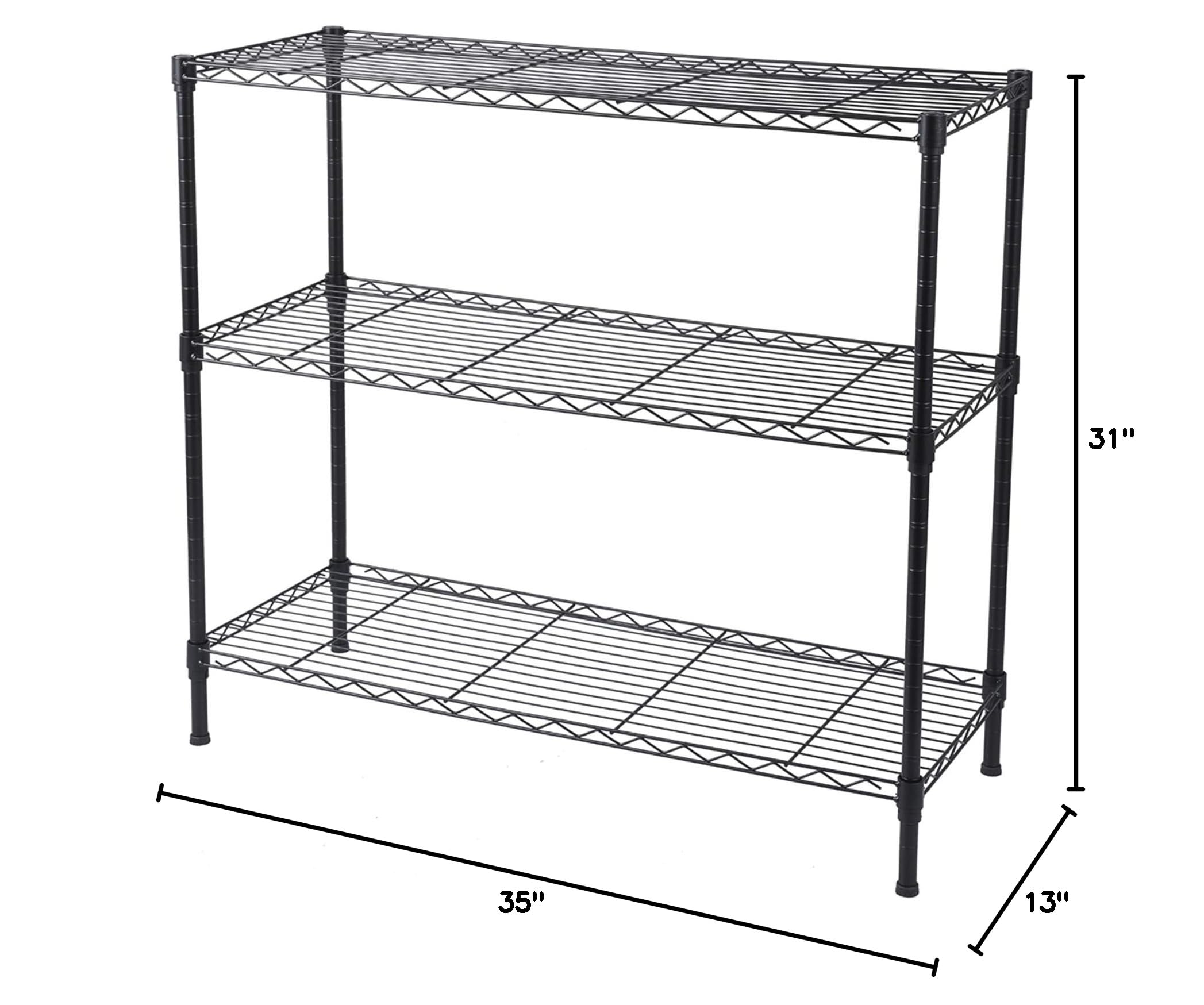 3-Tier Adjustable Metal Storage Shelf - Heavy Duty Wire Shelving Unit for Pantry, Closet, Kitchen, Laundry & Bathroom Organization (Black) - Perfect for Small Spaces & Home Storage Solutions