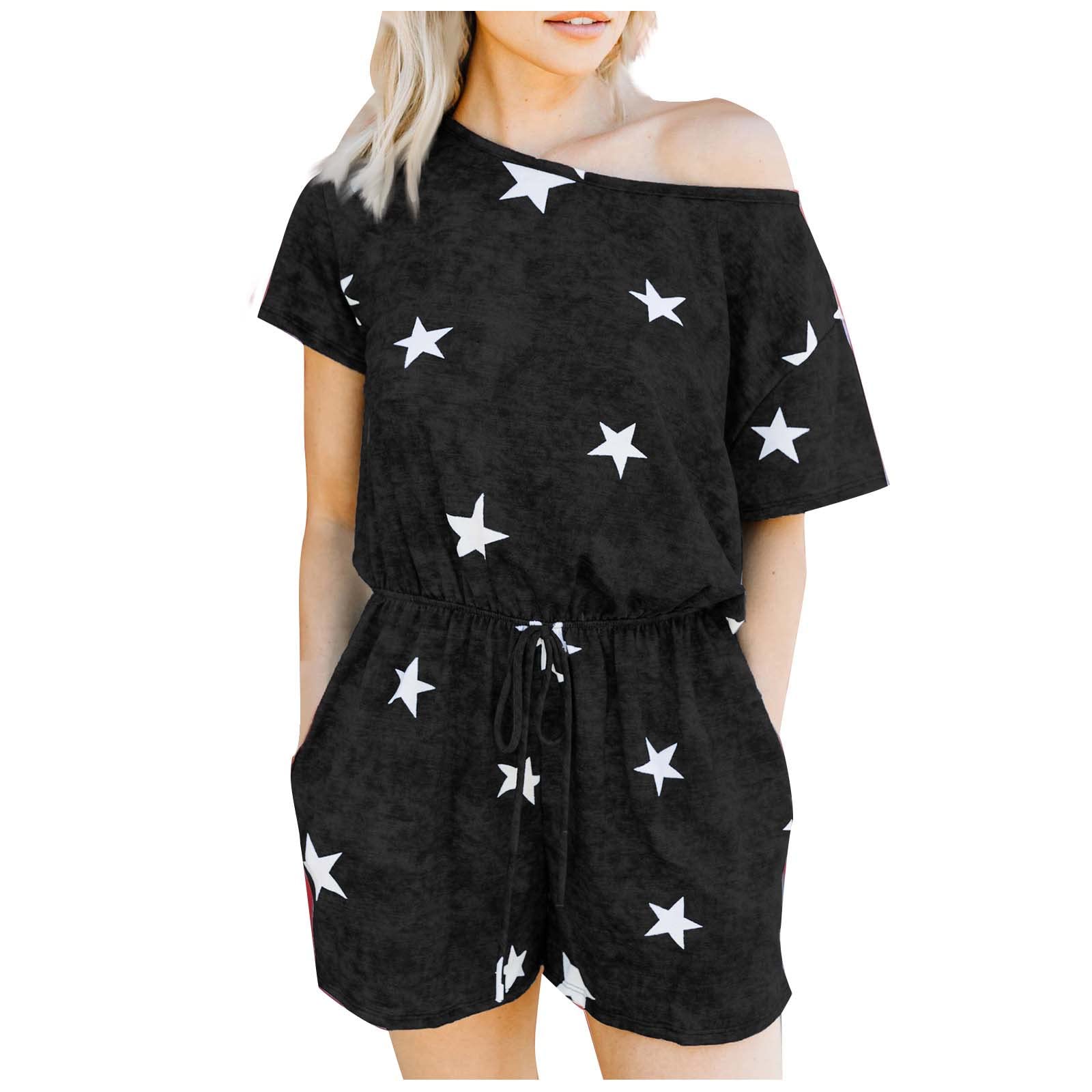 Women's Casual Summer Shorts Jumpsuit with Tie Drawstring & Round Neck - Floral Print Romper for Beach, Vacation, and Outdoor Activities