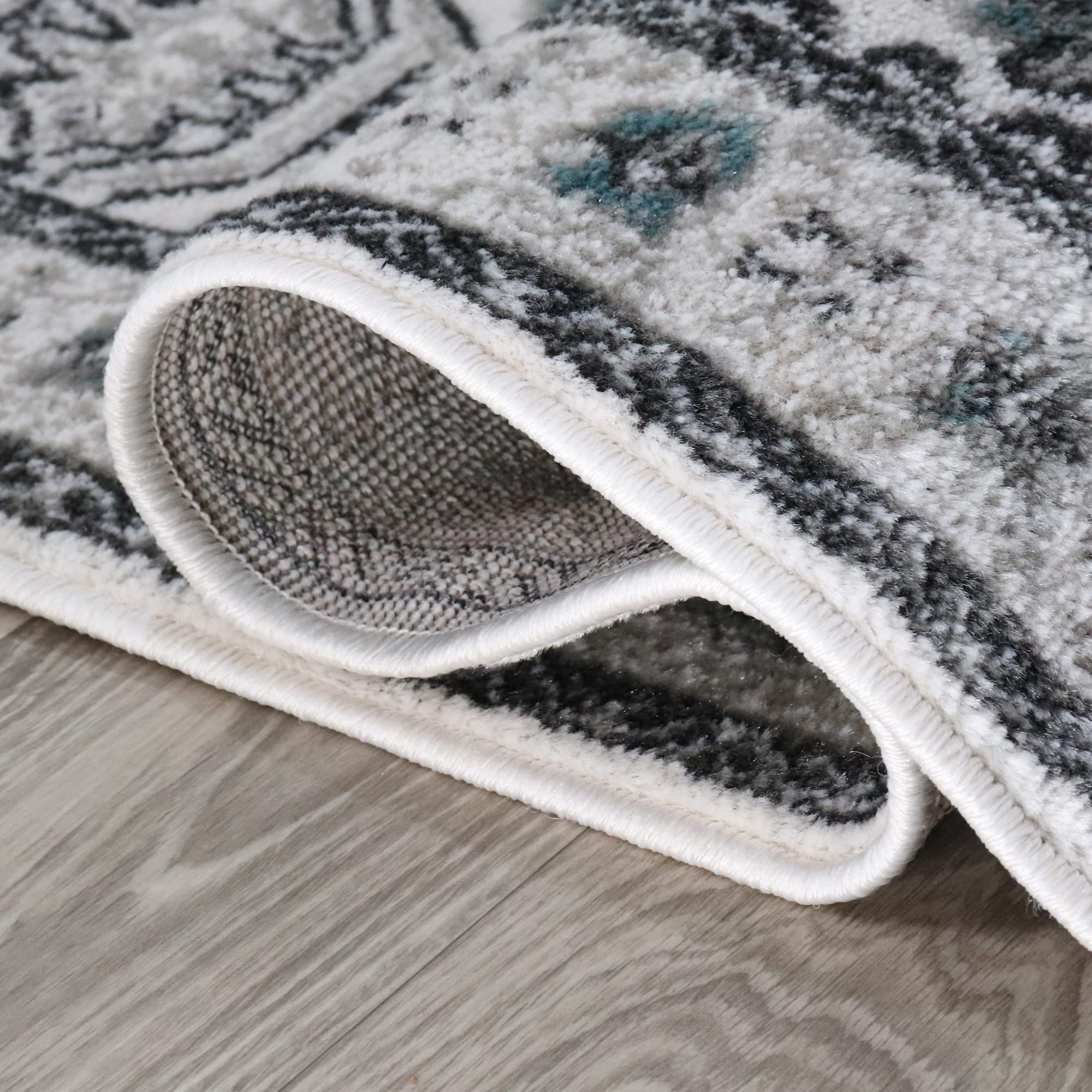 Premium Jute Backed Indoor Area Rug - Rustic Medallion Design 8' x 10' in Grey Ivory | Entryway, Hallway, Kitchen, Office, Bedroom, Living & Dining Room Decor | Soft & Durable Floor Covering for Cozy Home Atmosphere | Einsgrove Collection
