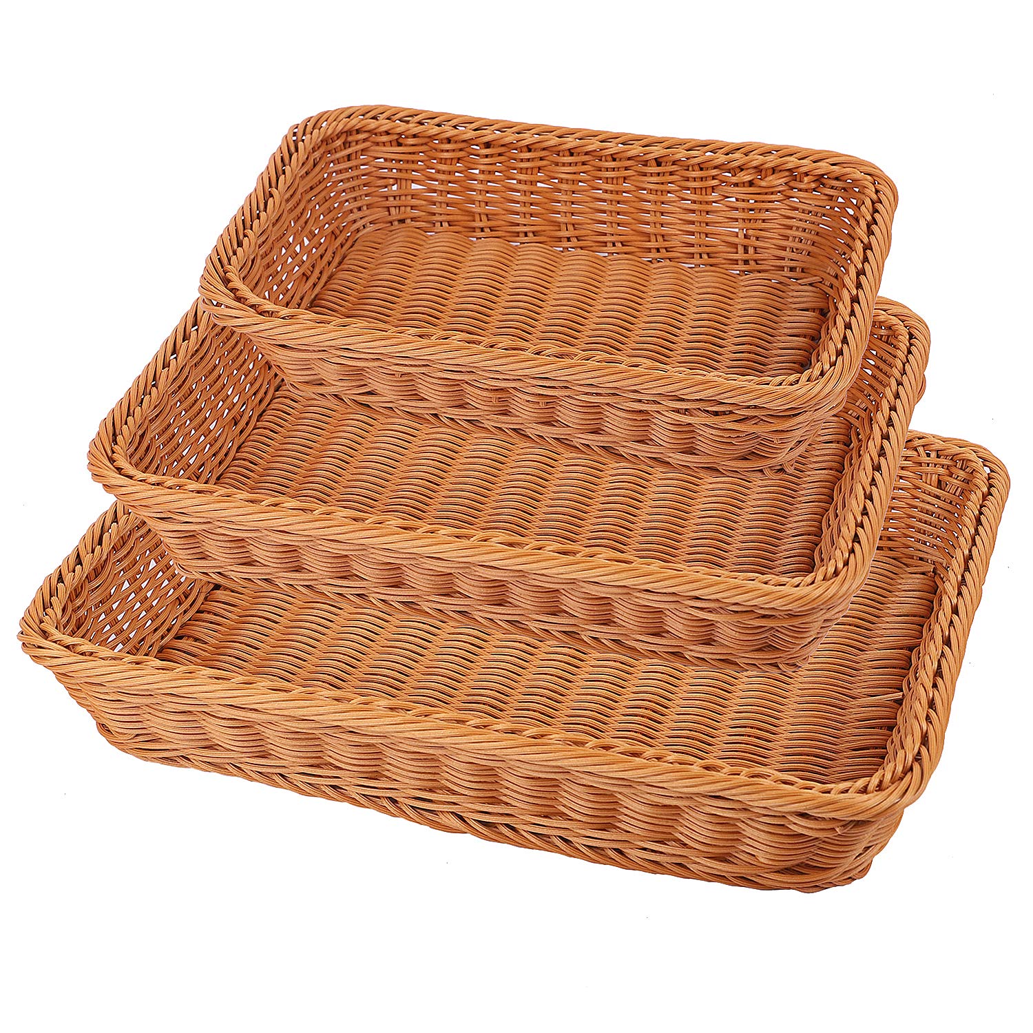 KEILEOHO 3-Pack Woven Wicker Bread Baskets Set - 12