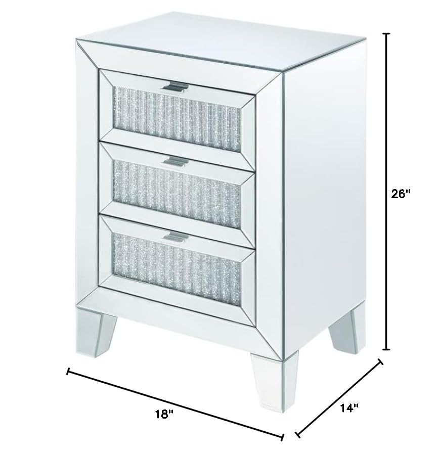 Acme Noralie Accent Table with 3 Drawers - Mirrored Finish & Faux Diamond Decor | Perfect for Living Room, Bedroom, or Entryway Decor