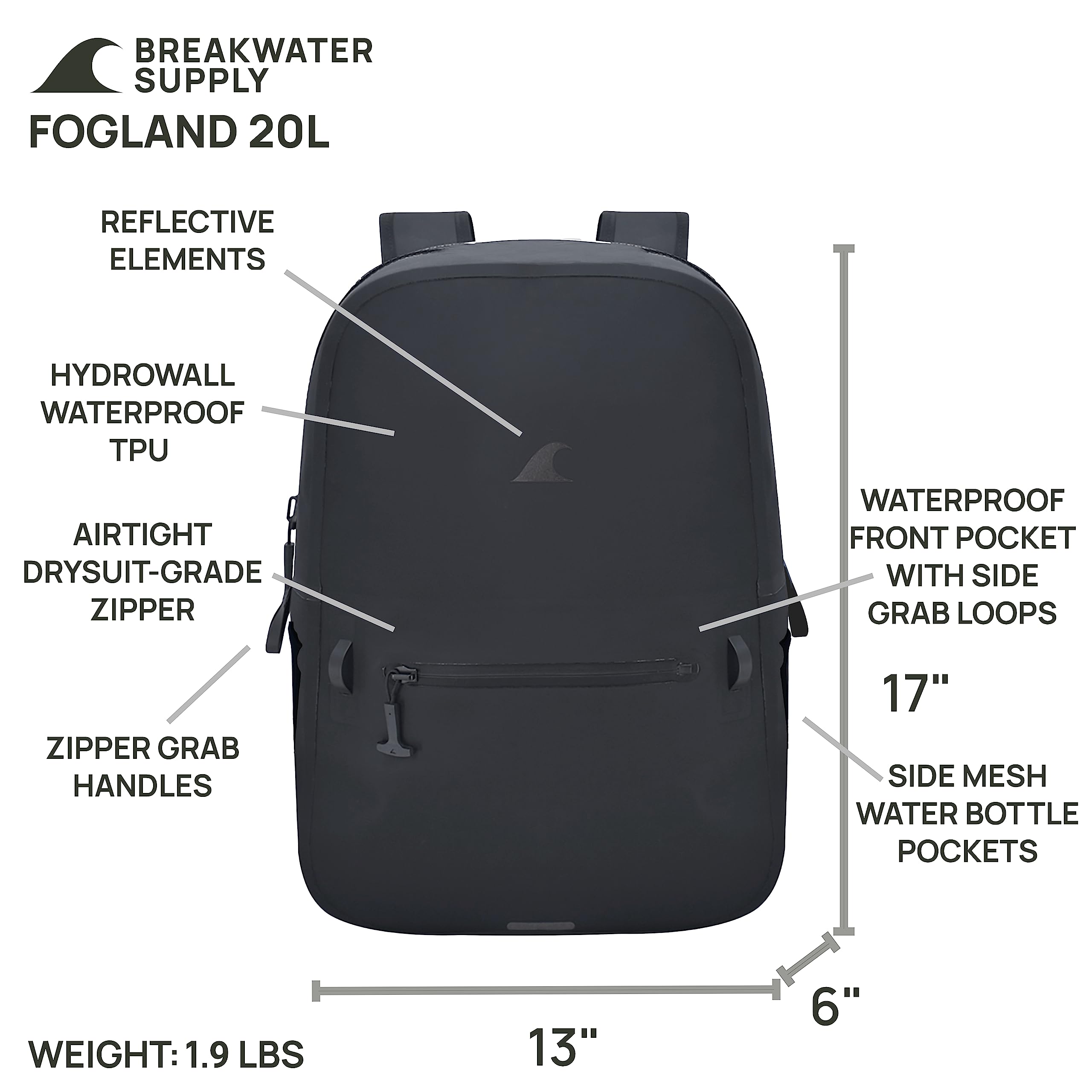 Waterproof Submersible Backpack 15L 20L 25L - Airtight Dry Bag with Laptop Compartment for Travel, Hiking & Water Sports | Breakwater Supply™ Fogland Series | Perfect for Kayaking, Beach Trips & Outdoor Adventures