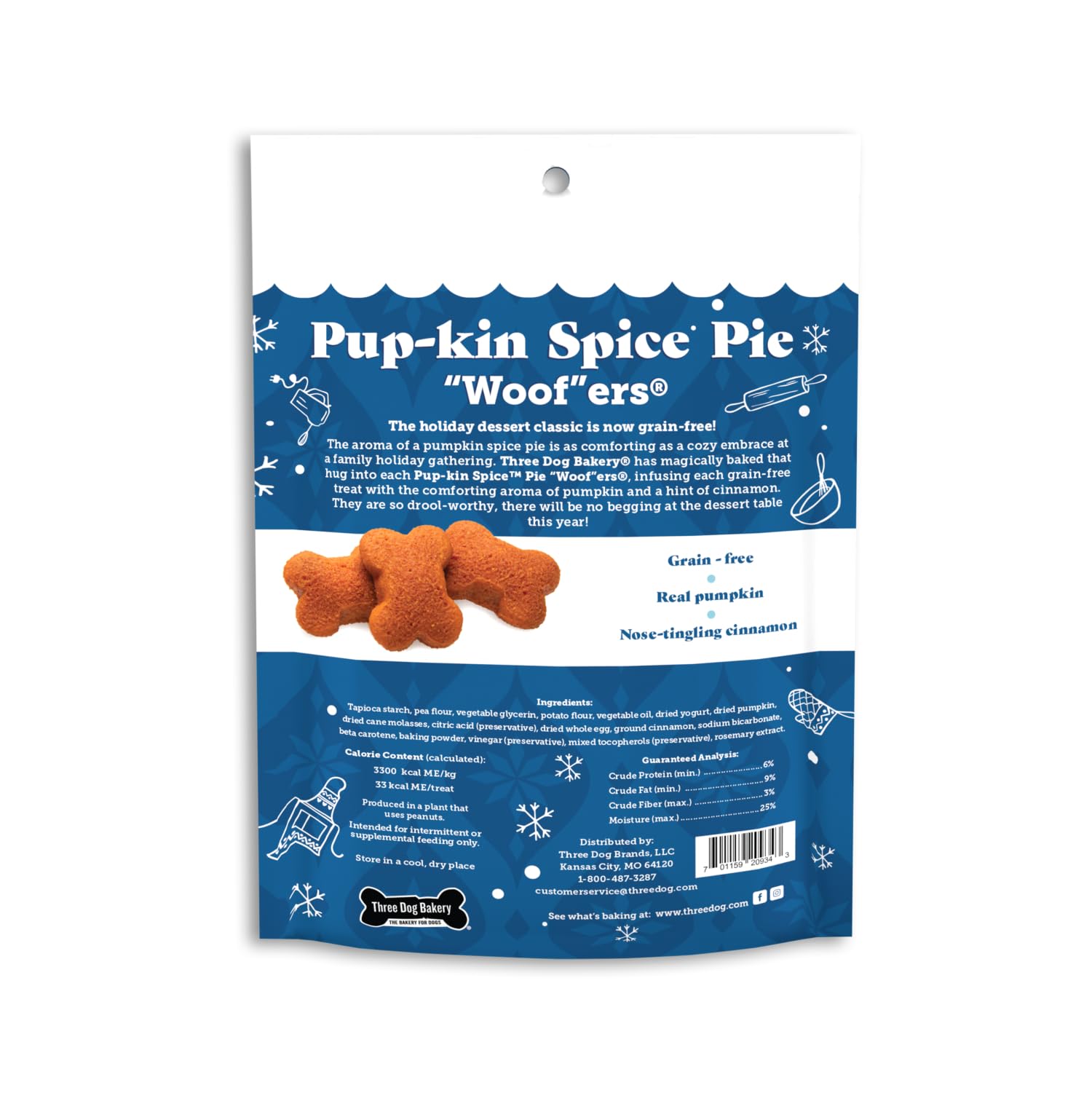 Three Dog Bakery Pup-Kin Spice Pie Woof'ers - Pumpkin & Cinnamon Flavored Dog Treats for Small, Medium & Large Breeds | Thanksgiving & Holiday Gifts for Dogs | Training Biscuits & Puppy Snacks | Perfect for Dog Training Rewards, Seasonal Celebrations, Family Gatherings & Pet Parties | Healthy Natural Dog Treats for Fall & Winter Holidays