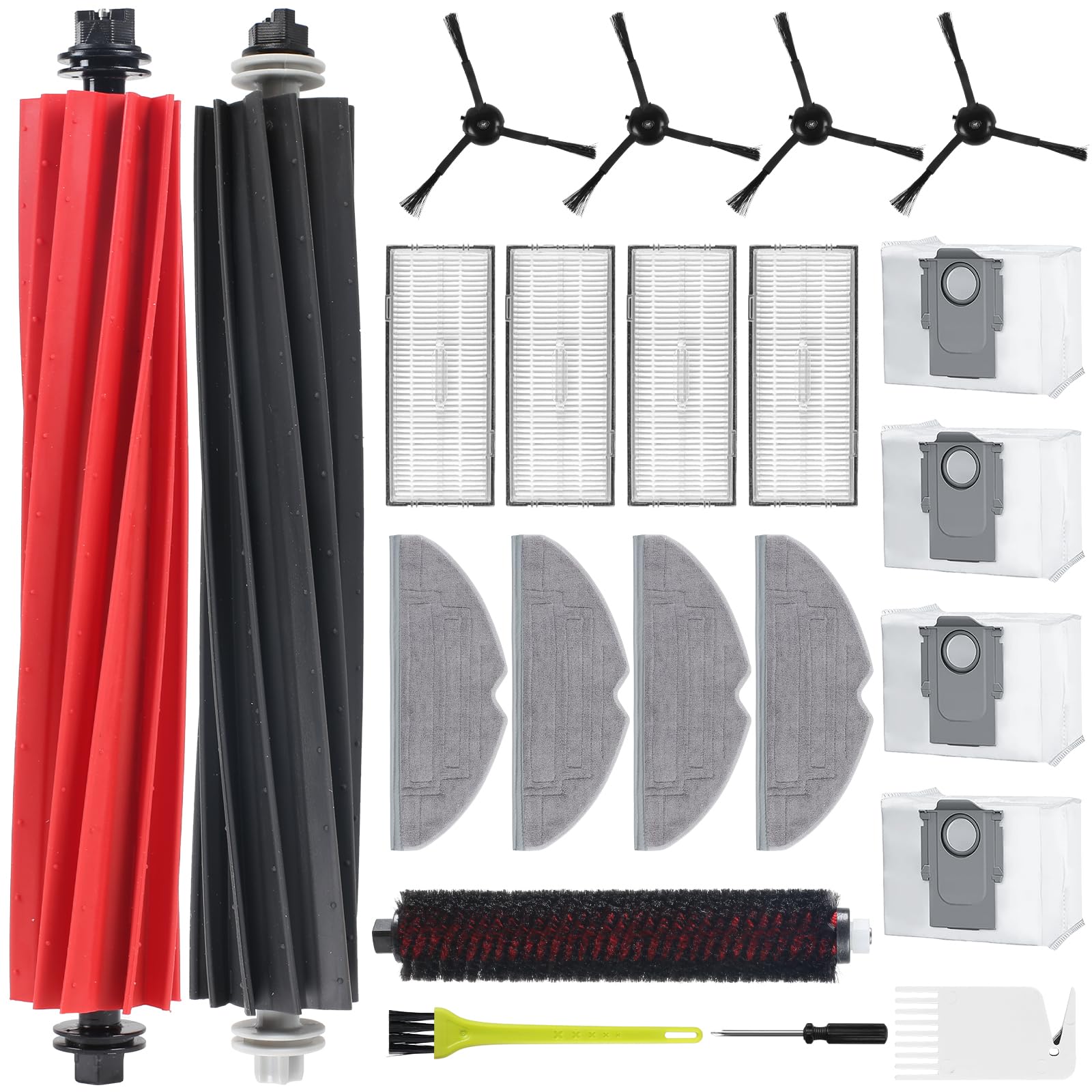 Roborock S8 Pro Ultra Accessories Kit - 22-Piece Set with 4 Dust Bags, 4 Filters, 4 Cleaning Brushes, 2 Main Brushes, 4 Side Brushes & Self-Cleaning Brush | Replacement Parts for Roborock S8 Robot Vacuum | Perfect for Home Cleaning & Maintenance