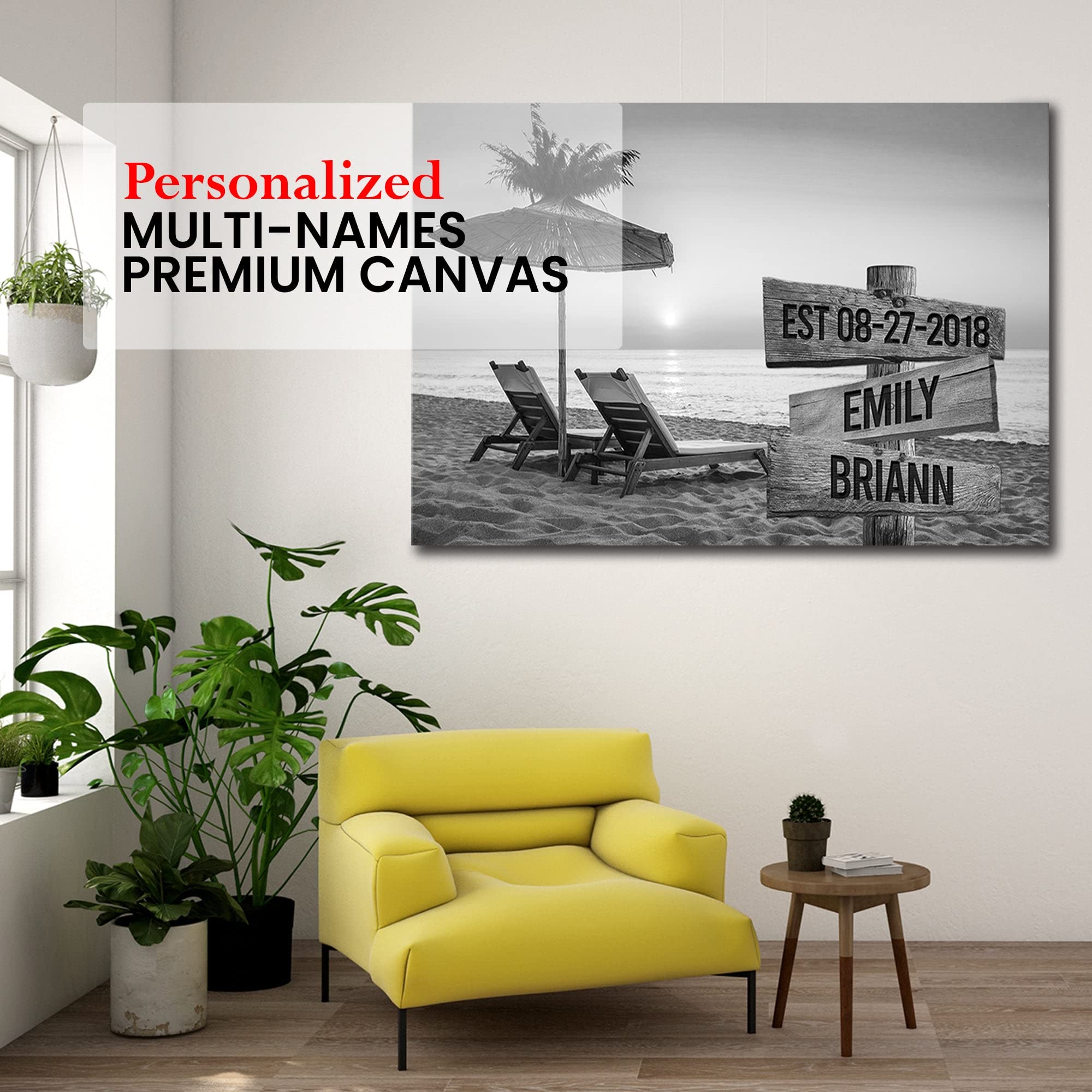 MySoulAndSpirit Premium Ocean Sunset Personalized Family Name Canvas Wall Art - 48