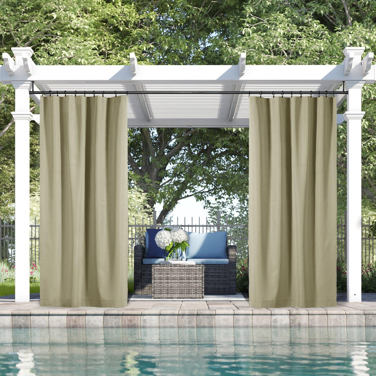 Fire Resistant Windproof Outdoor Curtains with Weights - Heavy Duty Waterproof & Fade Resistant Drapes for Patio, Classroom & More - 55