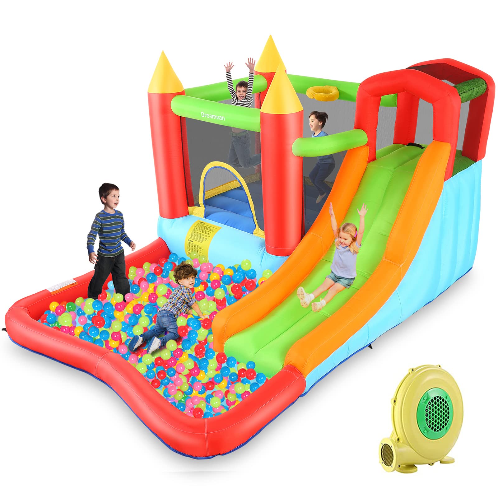 Inflatable Bounce House for Kids 3-12 - Outdoor/Indoor Bouncy Castle with Blower, Water Slide, Climbing Wall & Ball Pit - 146