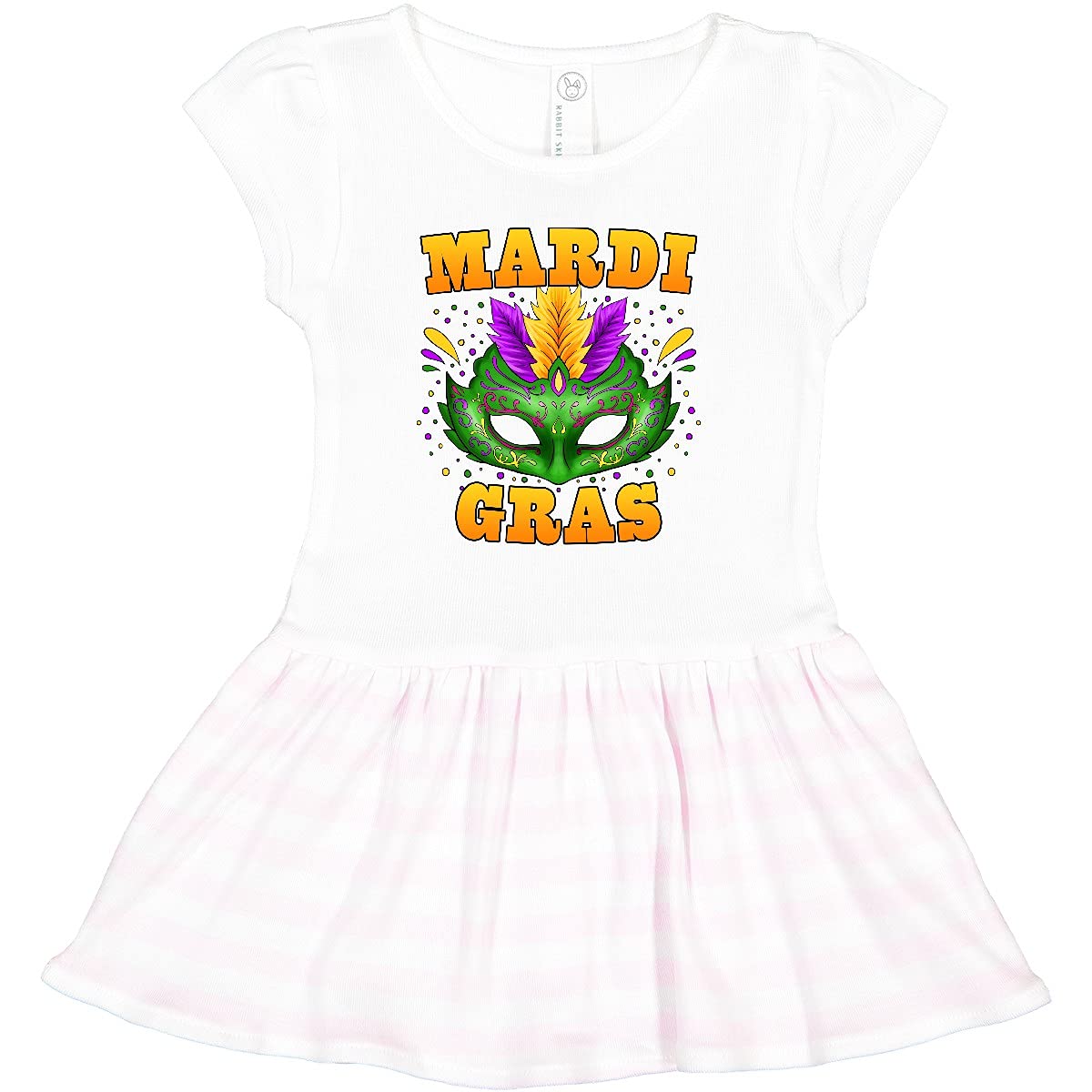 Inktastic Mardi Gras Toddler Dress with Green Masquerade Mask - Festive Costume for Kids' Party, Carnival & Halloween Celebrations