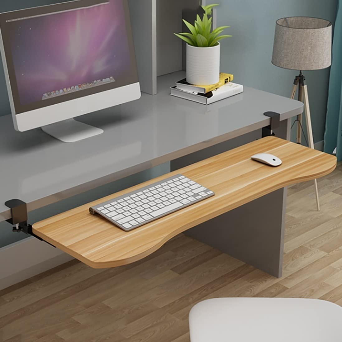 Adjustable Ergonomic Keyboard Tray - Under Desk Extender with Smooth Pull-Out, Clamp-On Design for Punch-Free Installation | Perfect for Home Office, Gaming Setup & Workspace Ergonomics