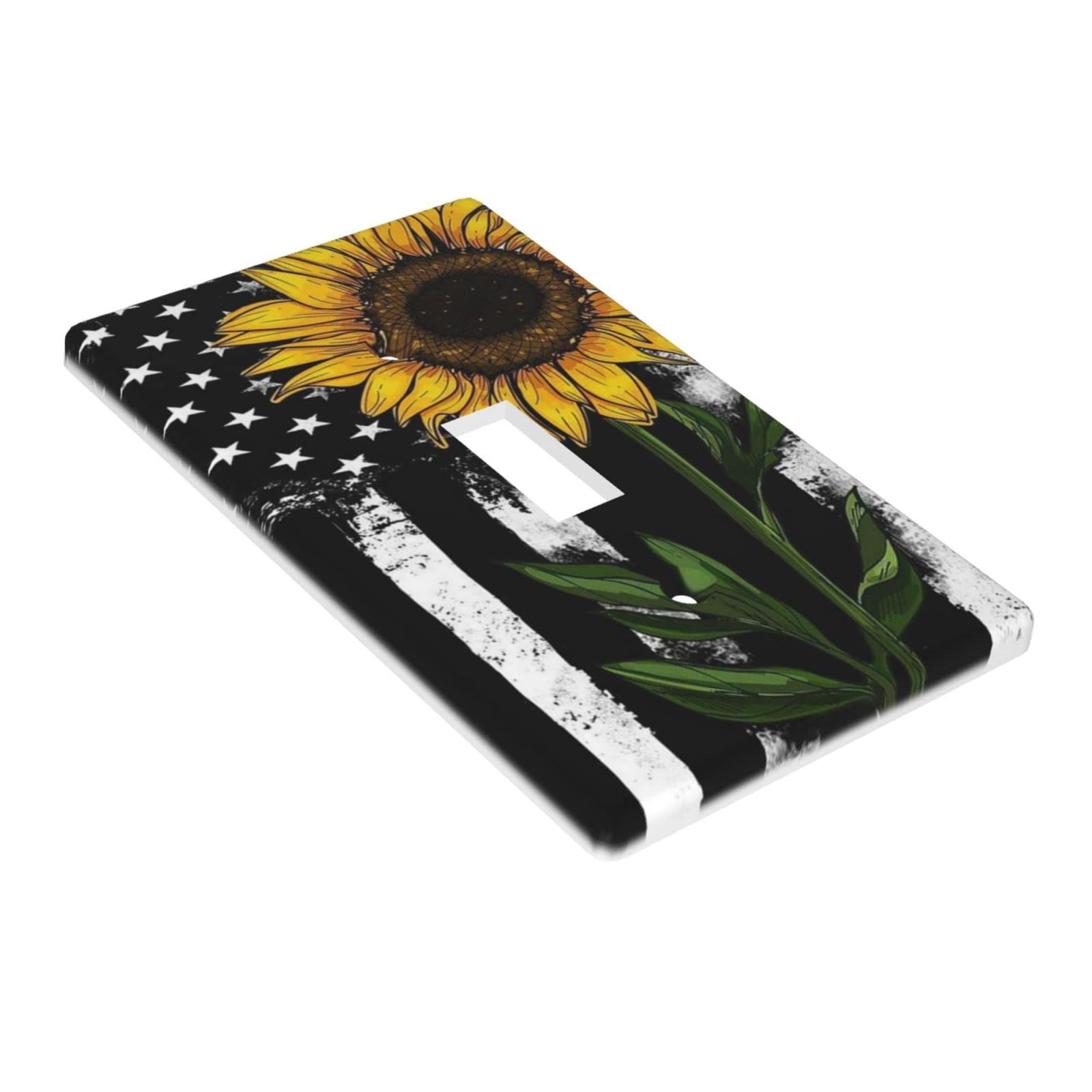 American Flag Sunflower Light Switch Cover - 1-Gang Single Toggle Decorative Wall Plate for Home & Office - Patriotic Electrical Outlet Cover for Bedroom, Living Room, Kitchen Decor