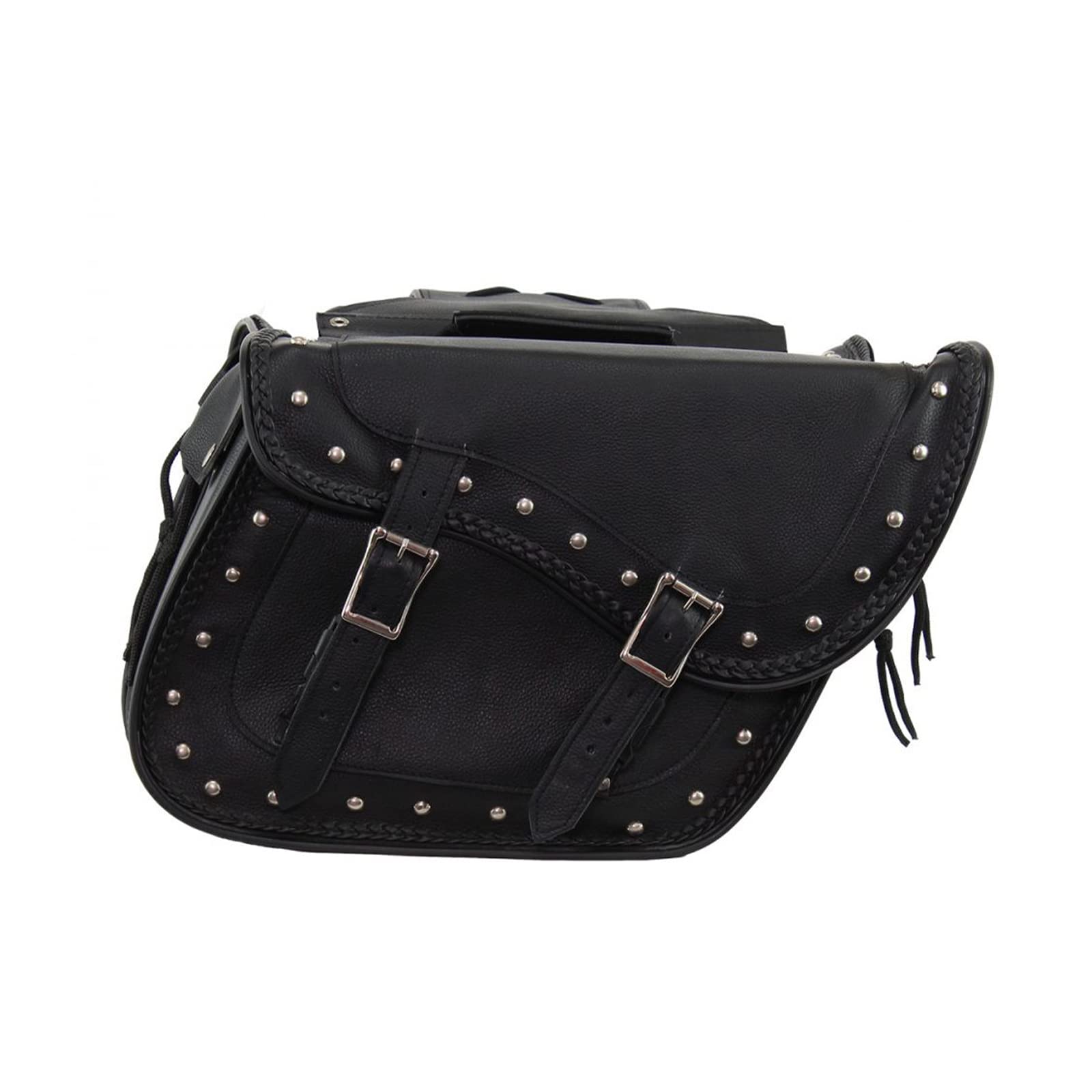 Genuine Leather Motorcycle Saddle Bags with Studs - 13