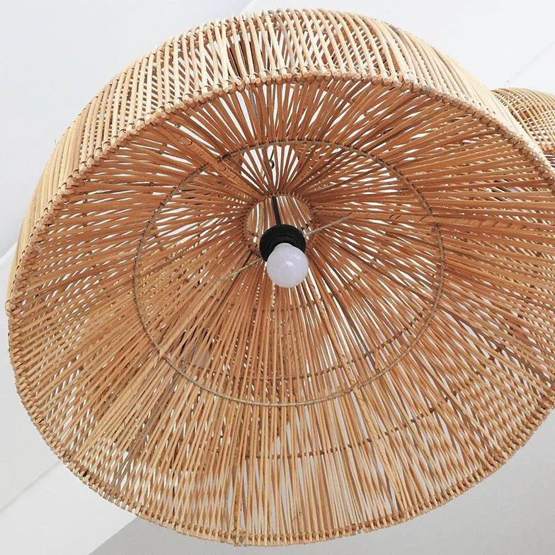 Handwoven Rattan Semi-Spherical Pendant Light - Natural Boho Ceiling Fixture for Living Room, Bedroom, or Dining Area