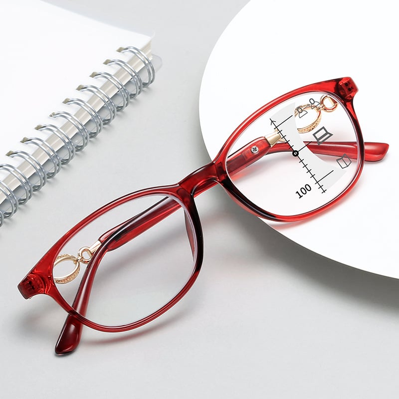 Women's Ultra Light Progressive Multi-Focus Blue Light Blocking Presbyopia Glasses for Reading & Computer Use