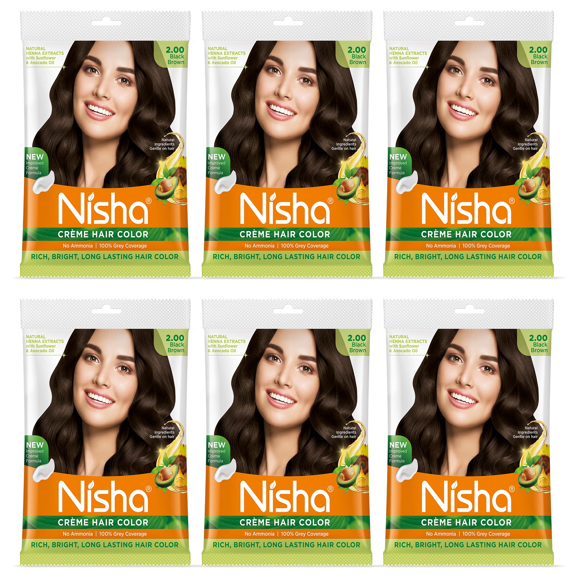 Nisha Creme Hair Color - Permanent Black Brown Hair Dye with 100% Grey Coverage, Long Lasting & Ultra Shiny for Silky Soft Hair (Pack of 6) | At-Home Hair Coloring for Women & Men, Salon-Quality Results for Vibrant, Fade-Resistant Color