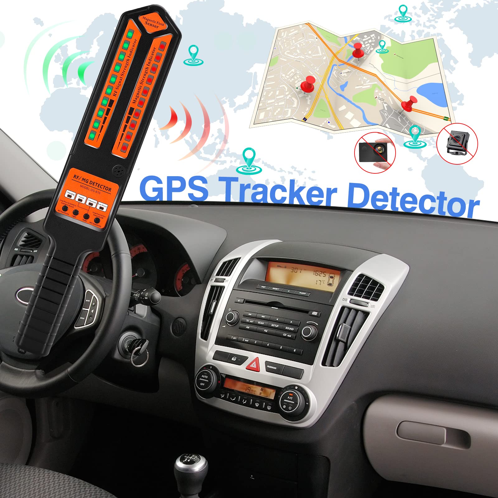 Anti Spy Detector & GPS Bug Finder - RF Signal Wireless Scanner for Hidden Cameras & Electronic Bug Sweeper | Detect Car GPS Trackers & Surveillance Devices | Ideal for Home, Office & Vehicle Security