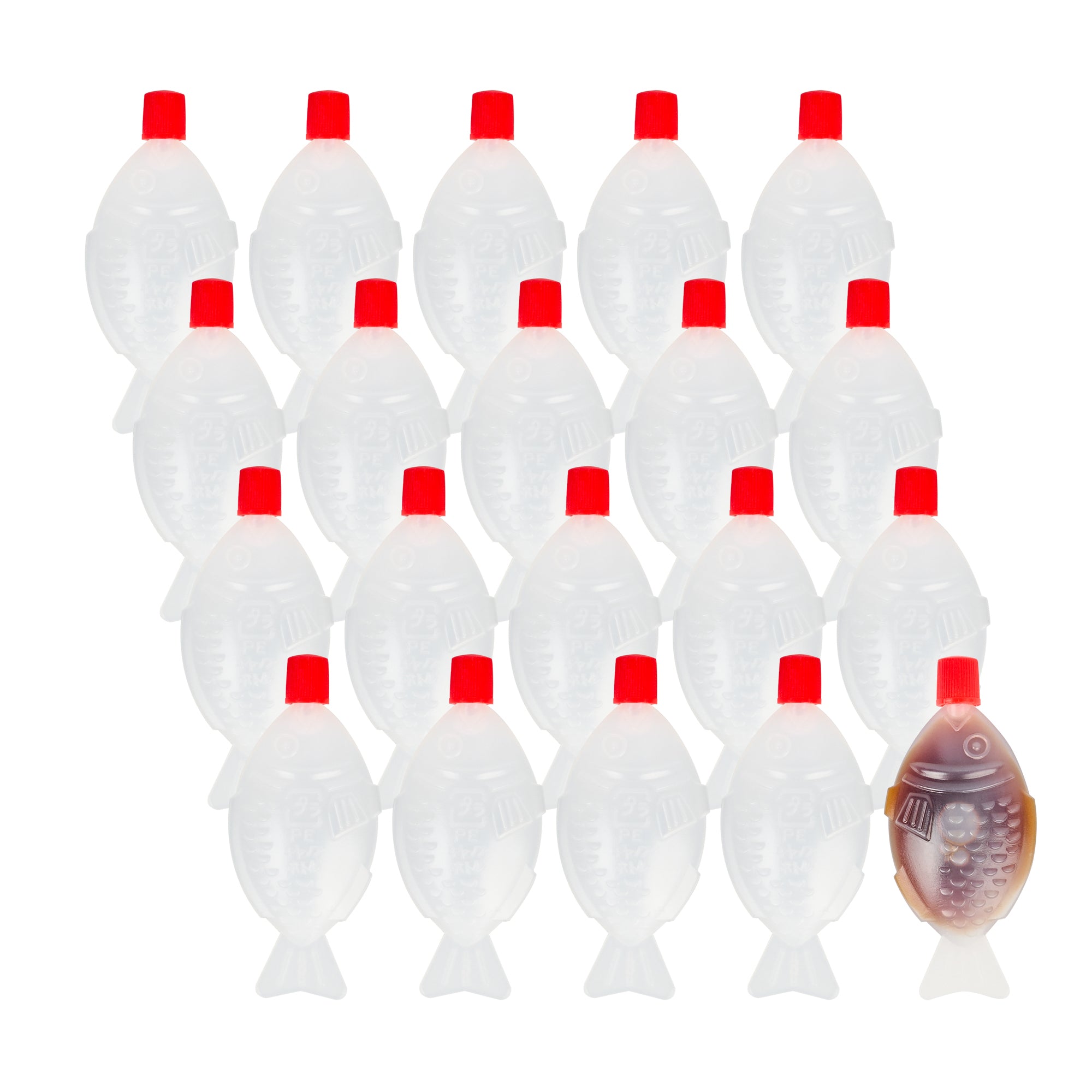 Bento Tek 8mL Clear Plastic Fish Soy Sauce Bottles with Red Cap - 3 x 1/2 x 1 1/4 Inches - Pack of 1000 - Perfect for Sushi Restaurants, Asian Cuisine & Home Meal Prep