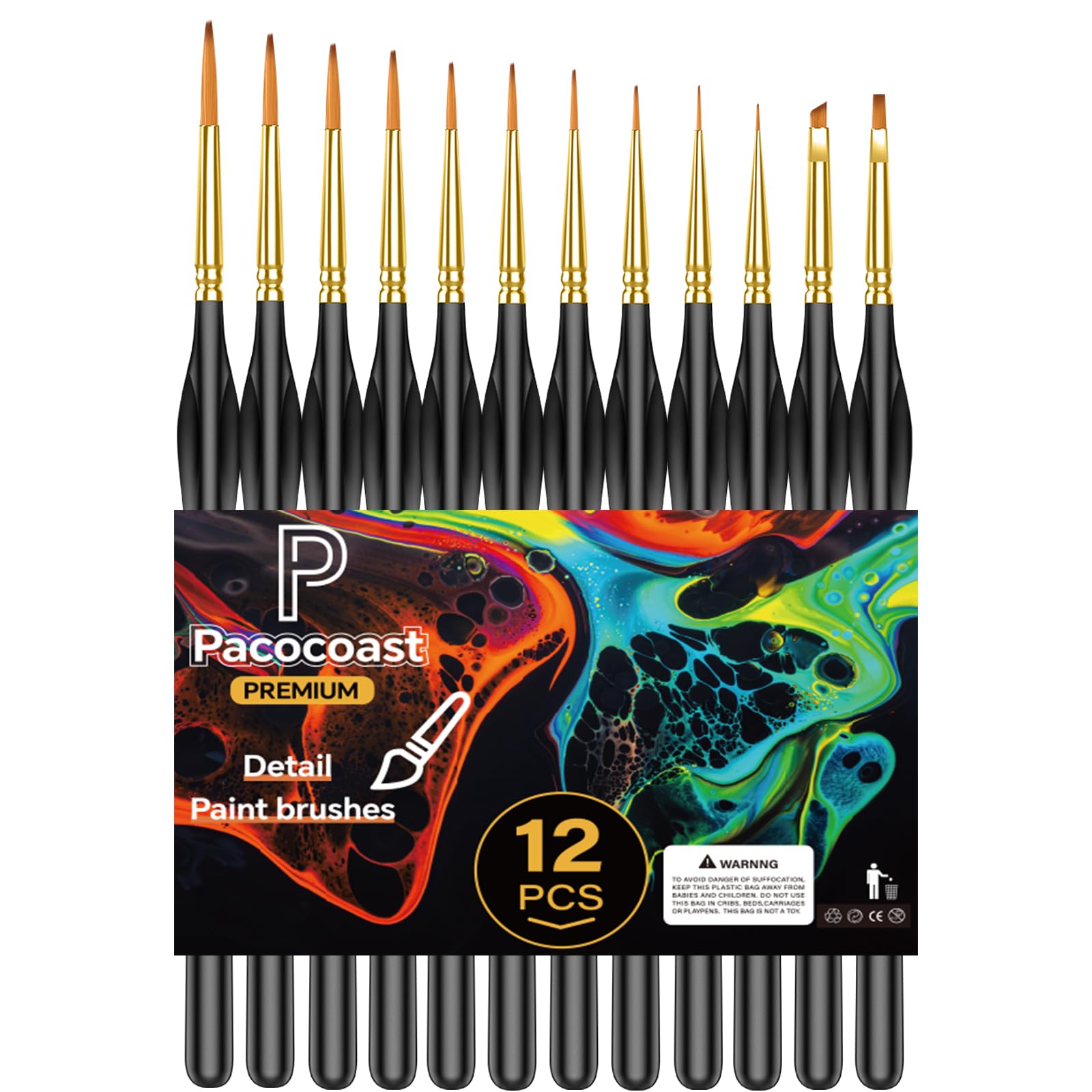 12PC Miniature Paint Brushes Set for Fine Detailing - Professional Small Tiny Brushes for Acrylic, Oil, Watercolor Painting - Perfect for Warhammer 40k, Citadel, Paint by Number, Figurine, Model Kits & DIY Crafts - Ideal for Miniature Art, Tabletop Gaming & Home Decor Projects (Black)