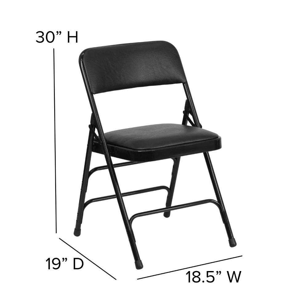Flash Furniture HERCULES Series Metal Folding Chairs with Padded Seats - Set of 2 Black Heavy Duty Stackable Chairs for Events, Parties, Weddings & Home Use